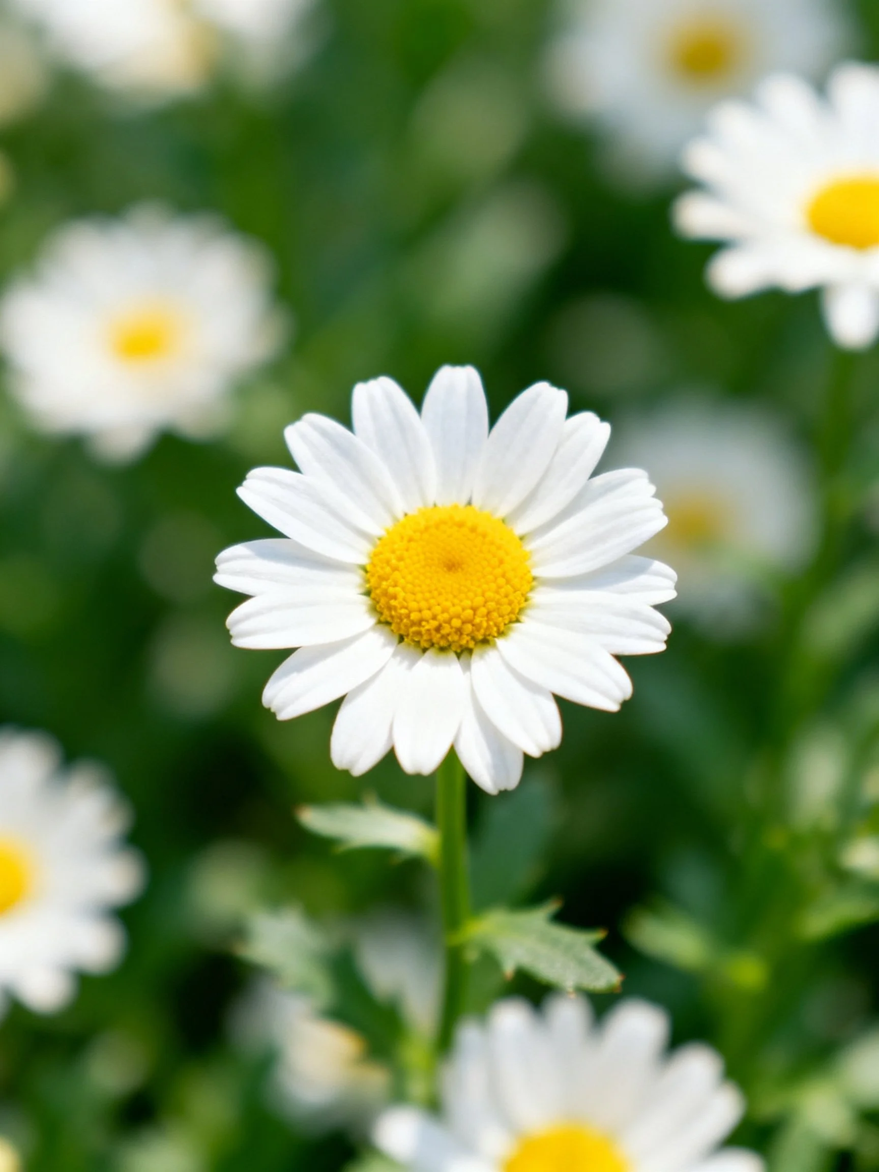White daisies with bright yellow centers amid lush green foliage