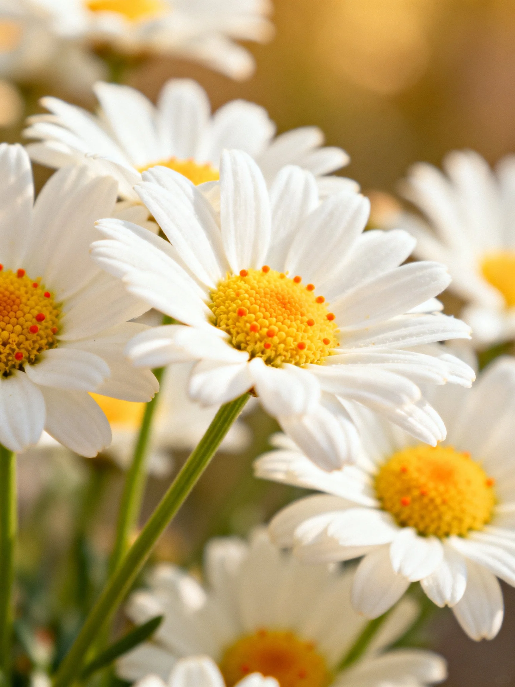 White daisies with yellow centers in soft natural light