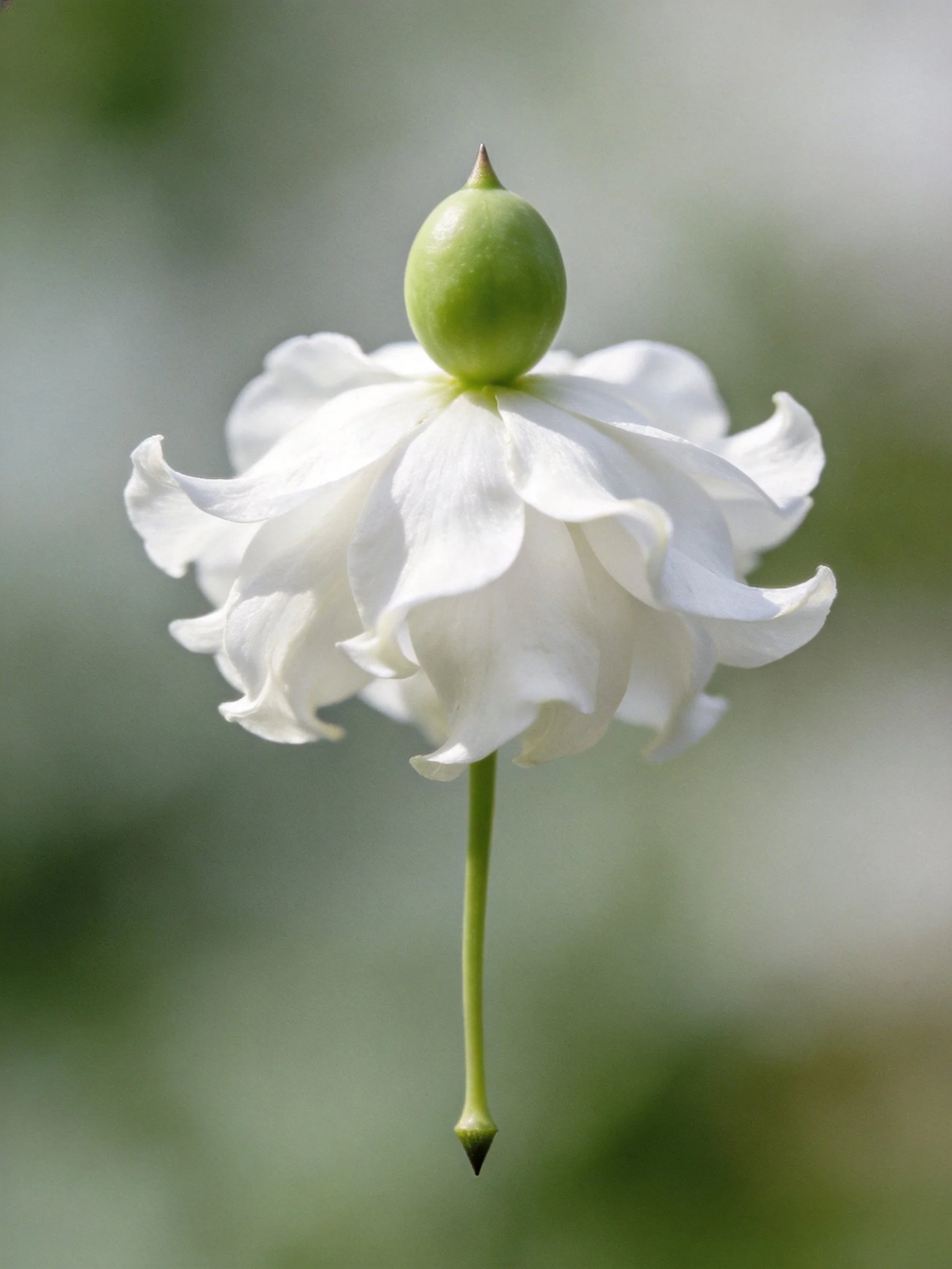 White flower with green bud on elongated stem