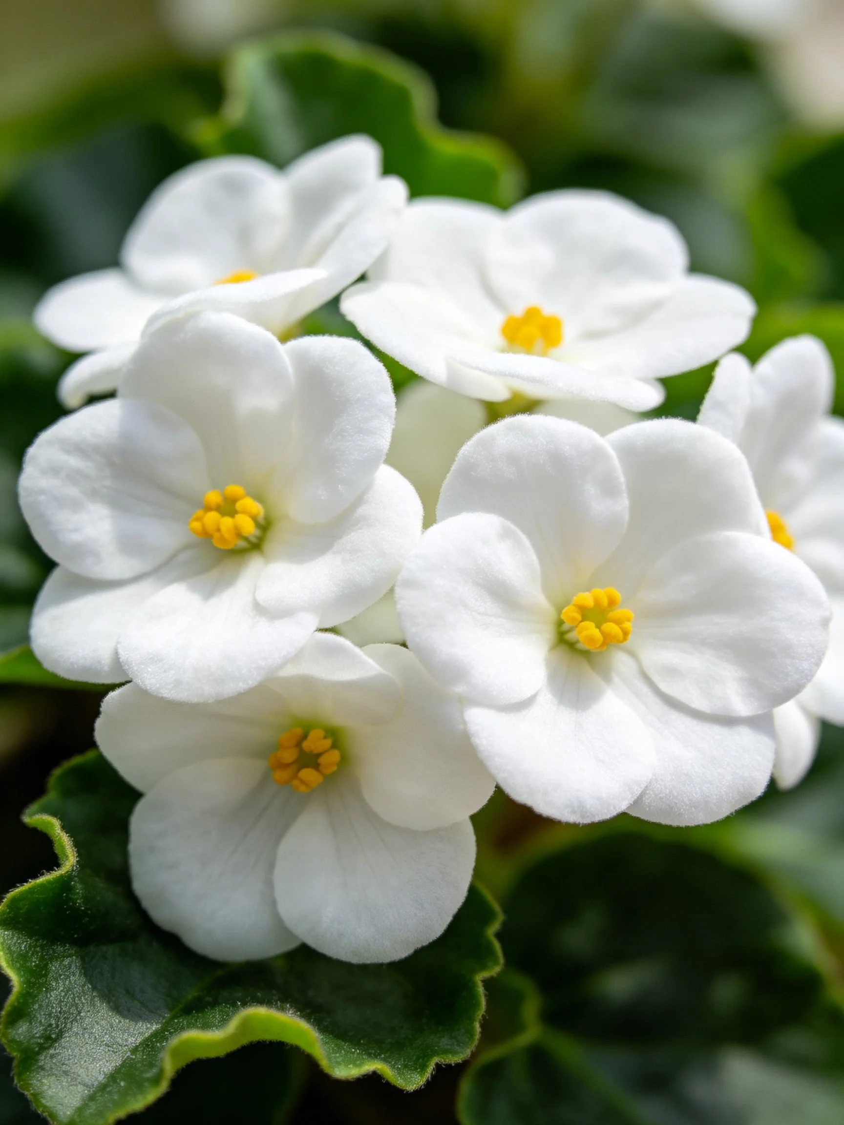 White flowers with yellow centers clustered among green foliage