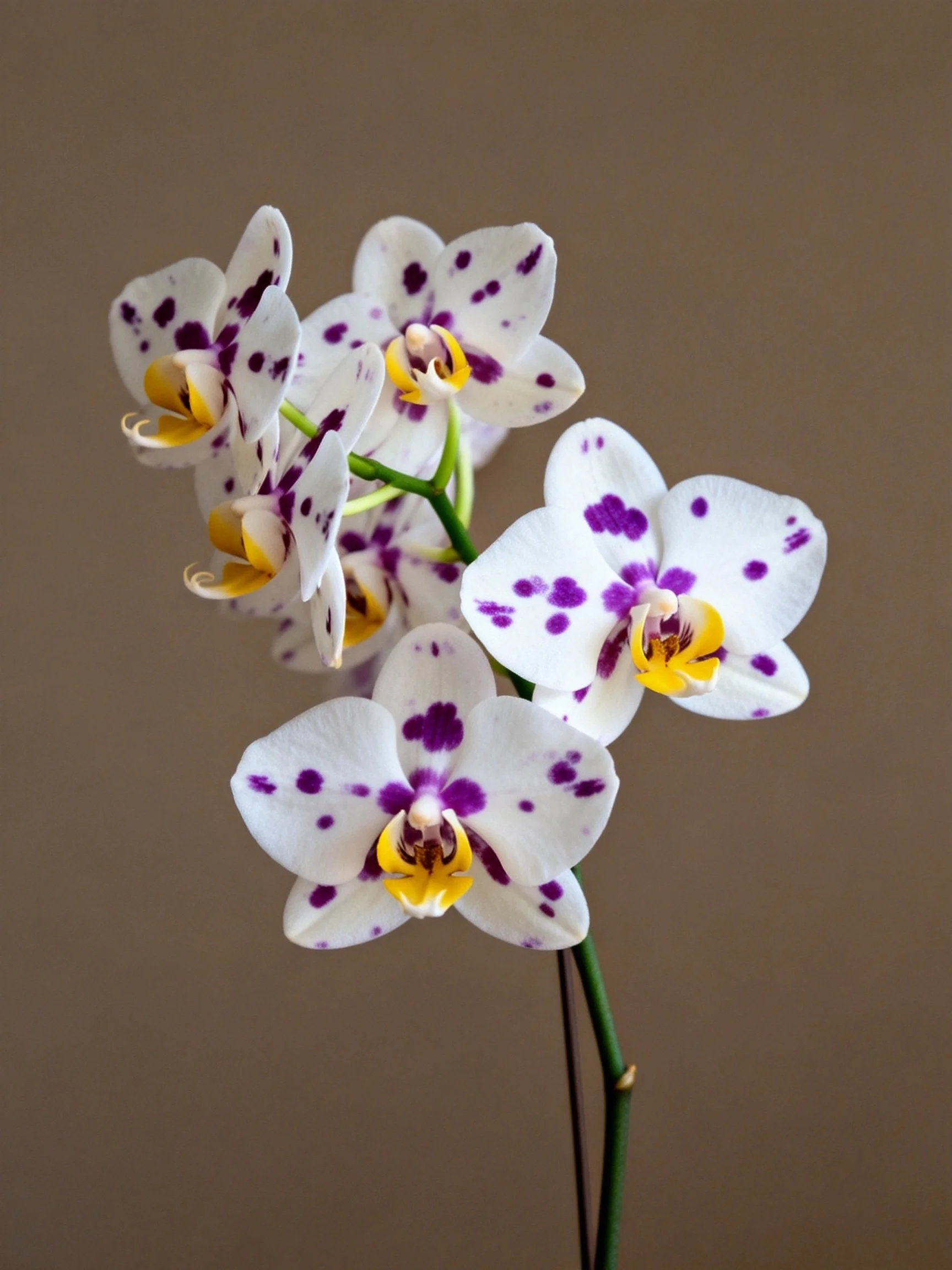 White orchids with purple spots arranged in clusters
