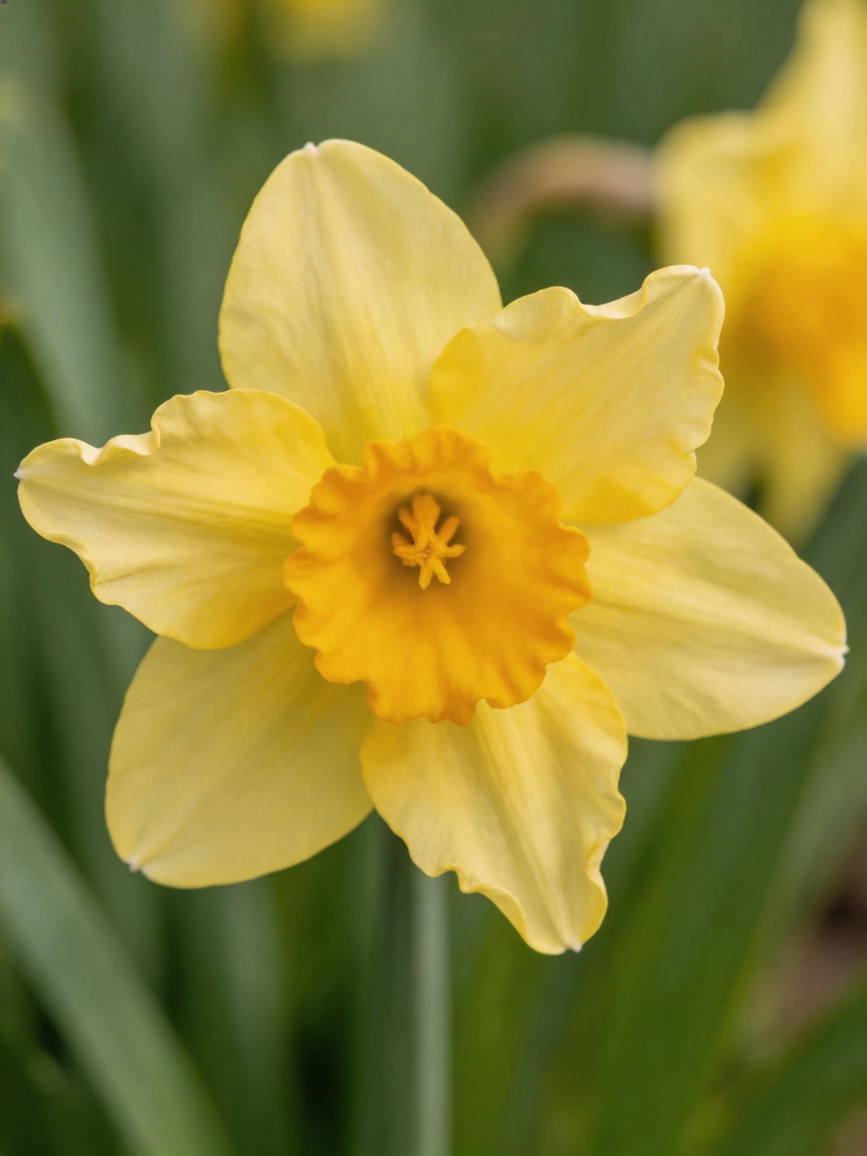 Yellow daffodil flower with golden central cup