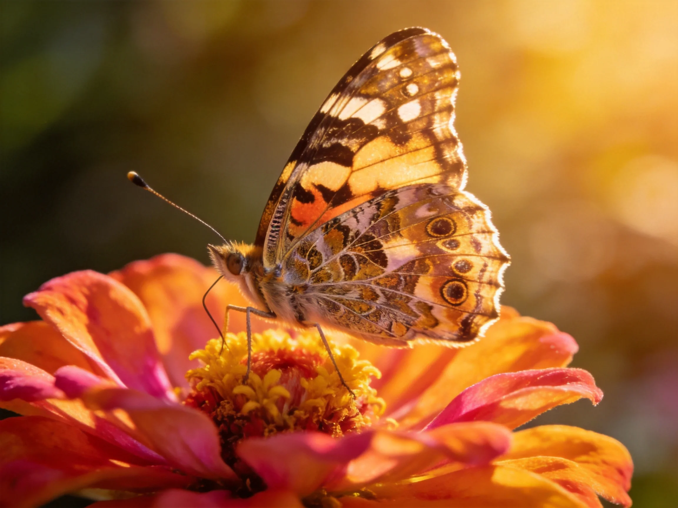 A Painted Lady Butterfly Perched on a Vibrant Orange Zinnia