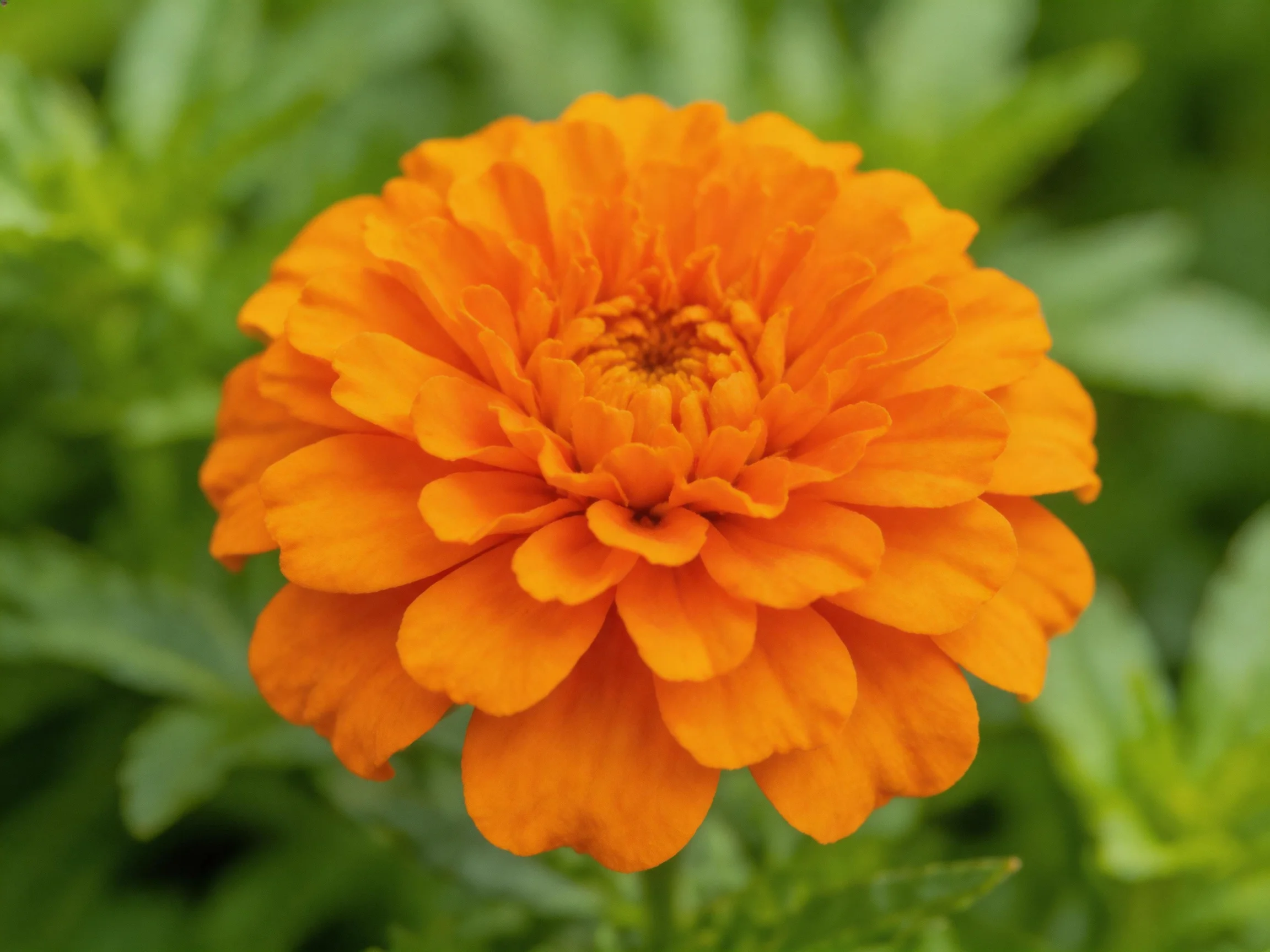A bright orange marigold flower with layered petals
