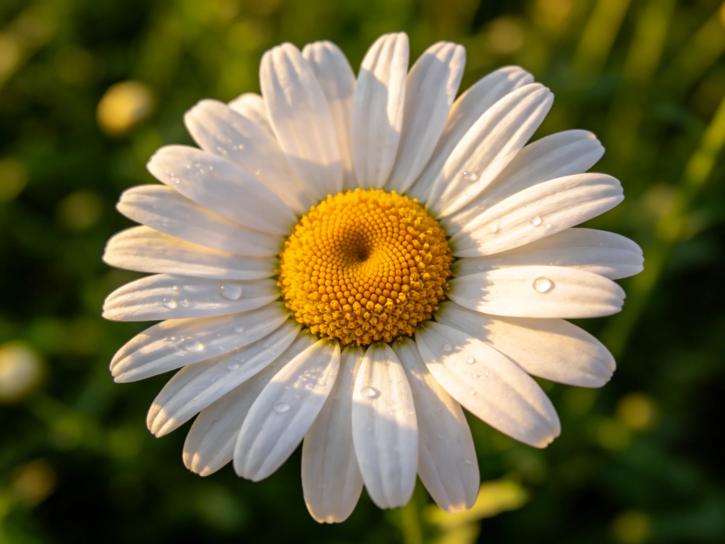 A close-up of a daisy with white petals and a golden center