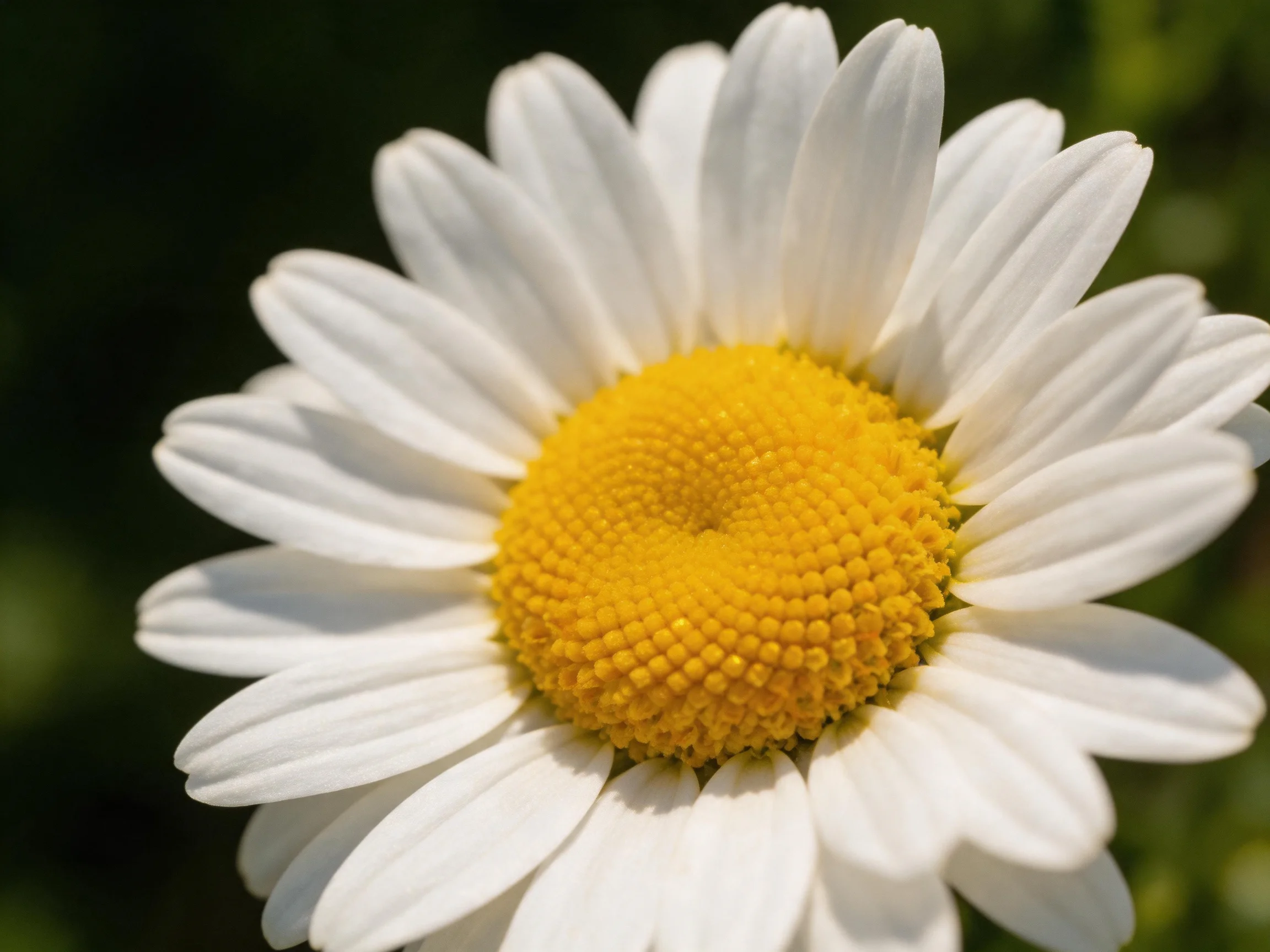 A close - up of a daisy with white petals and yellow center