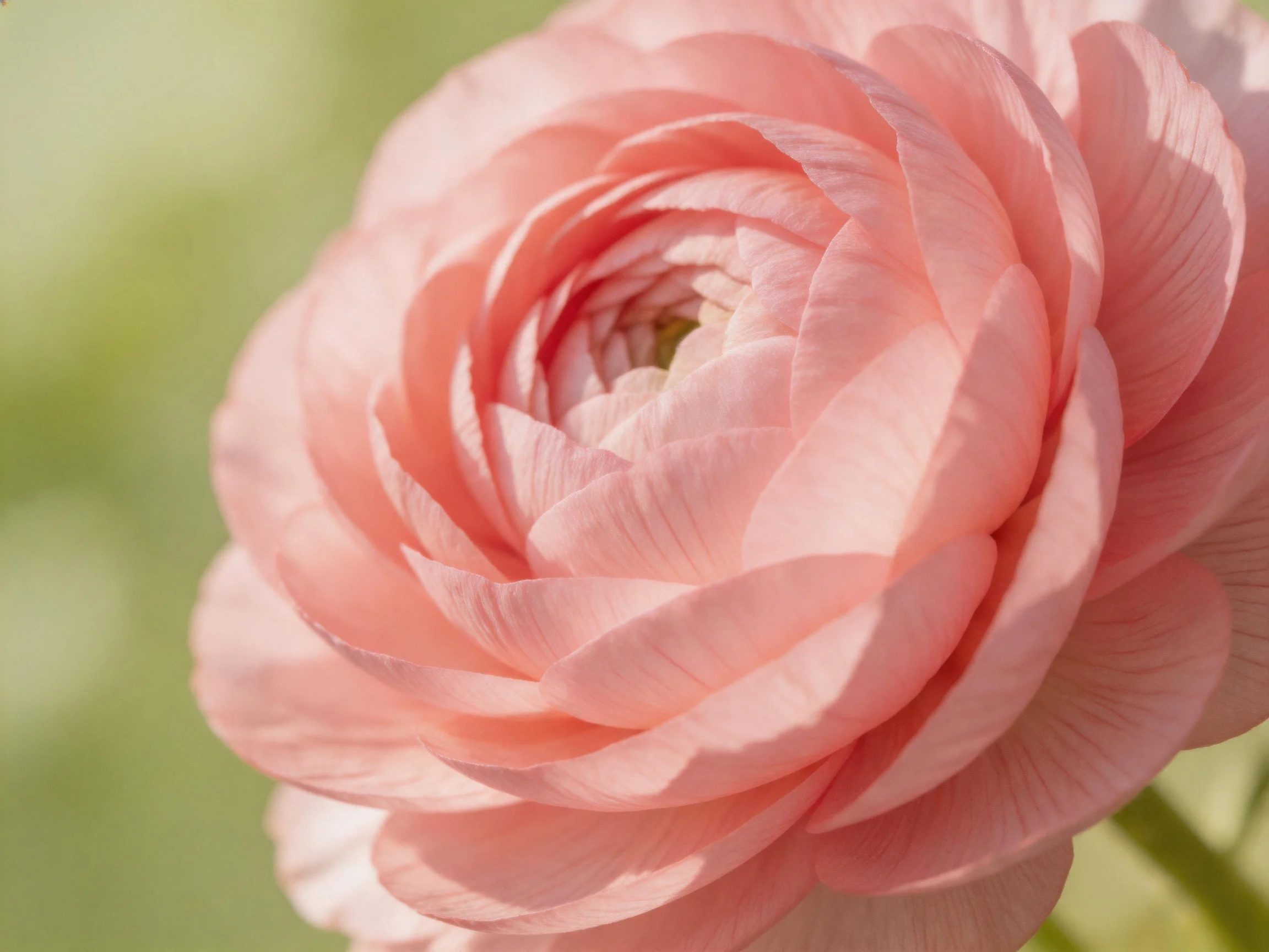 A close - up of a pale pink ranunculus flower with layered petals