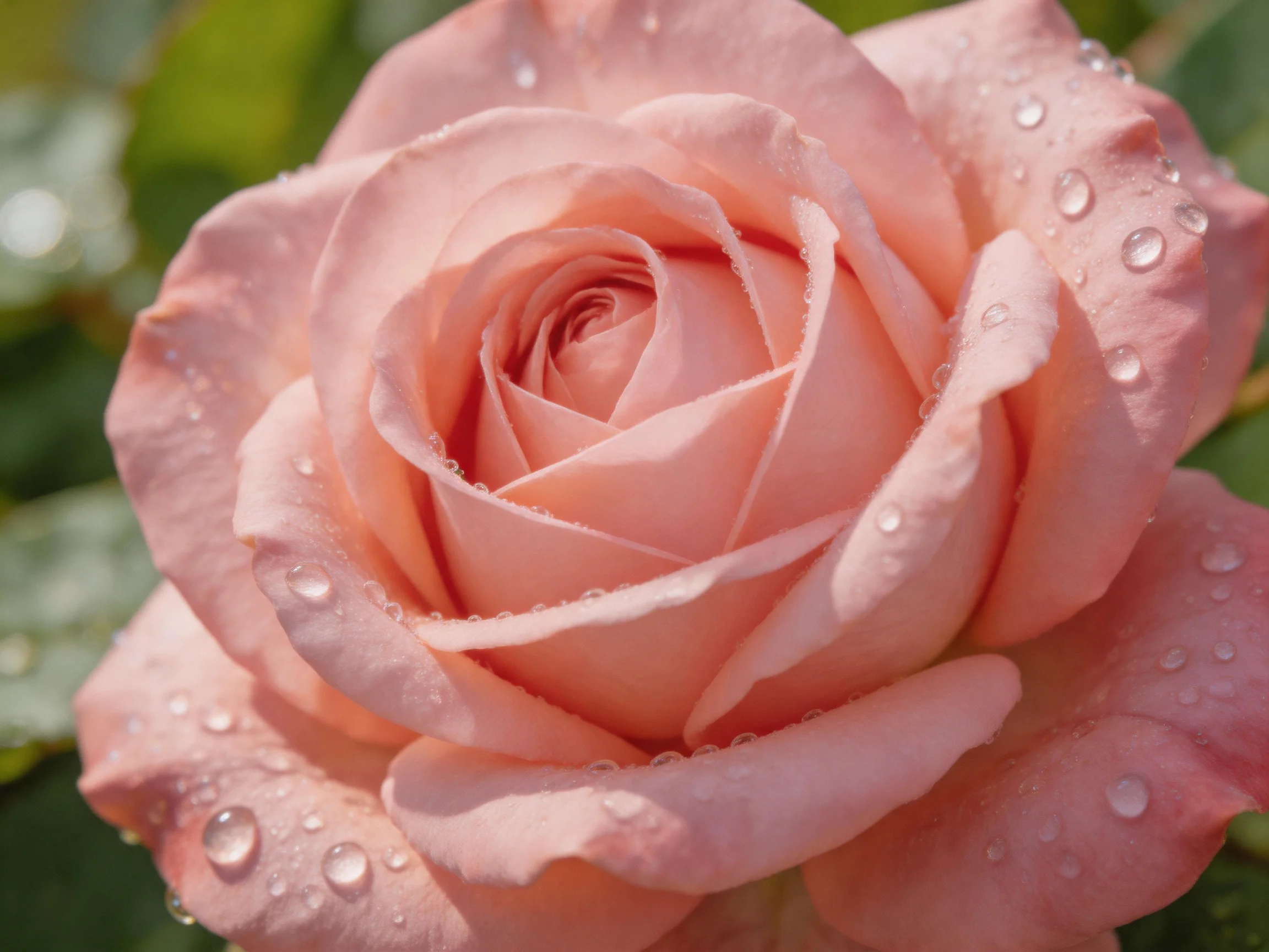 A close - up of a pink rose adorned with dewdrops