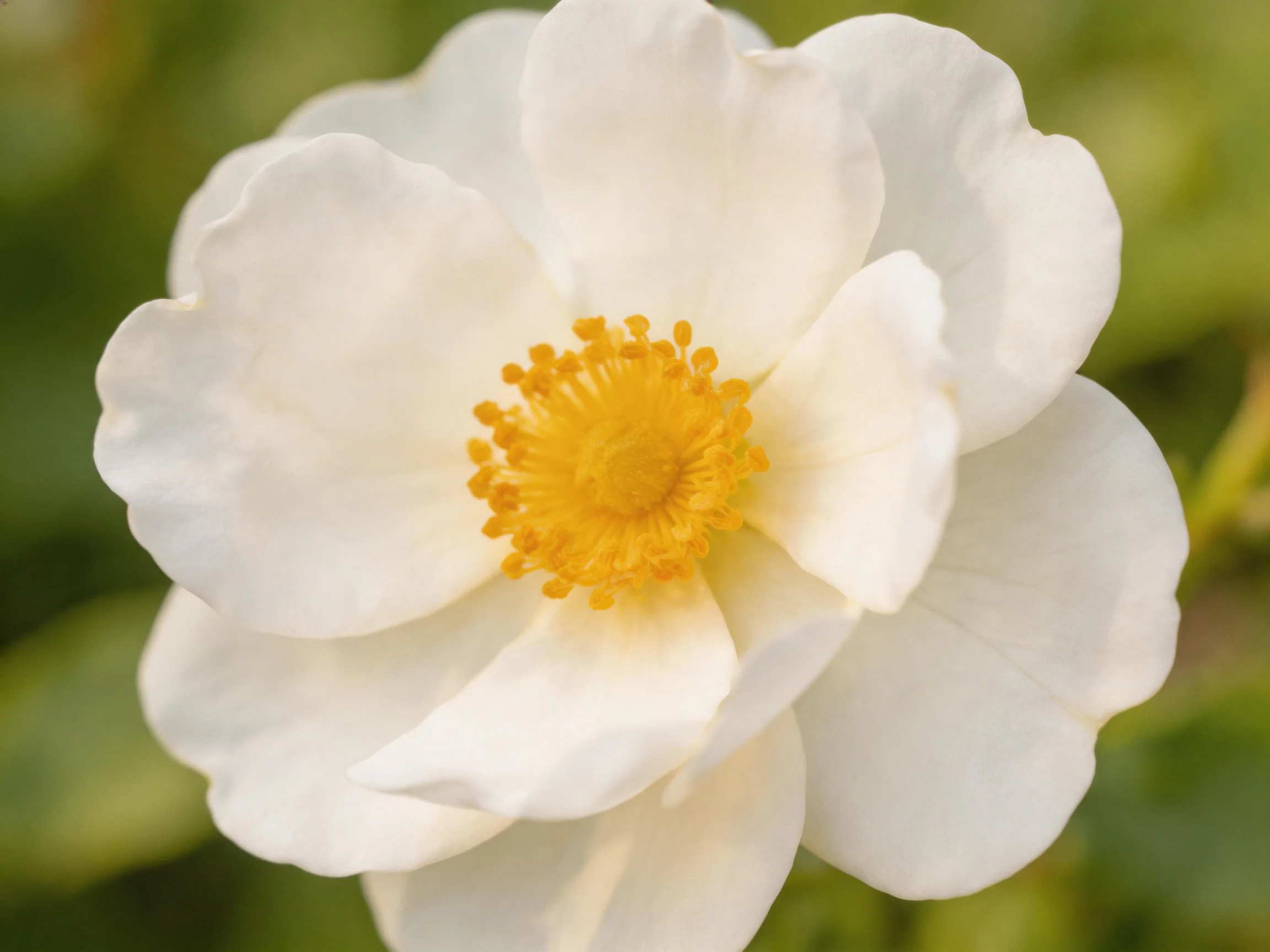 A close - up of a pure white flower with a vivid yellow center