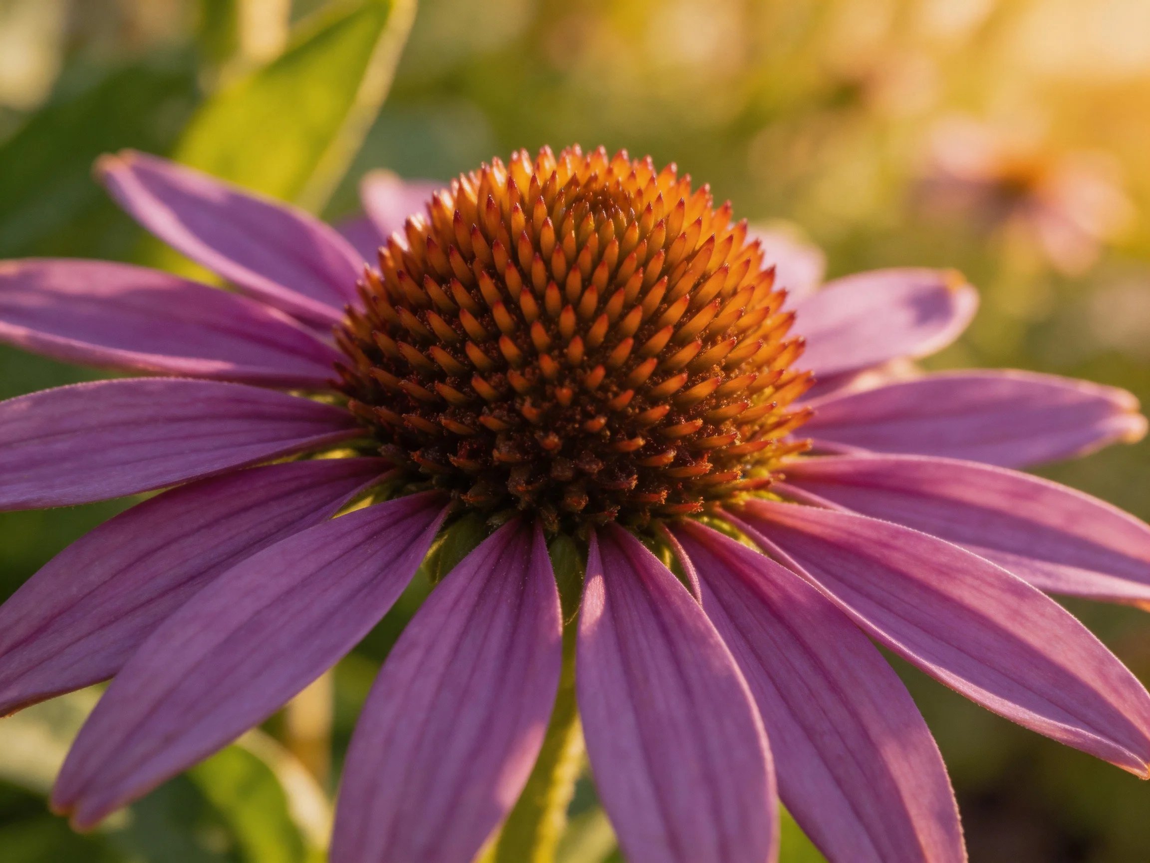A close - up of a purple coneflower with a textured brown center