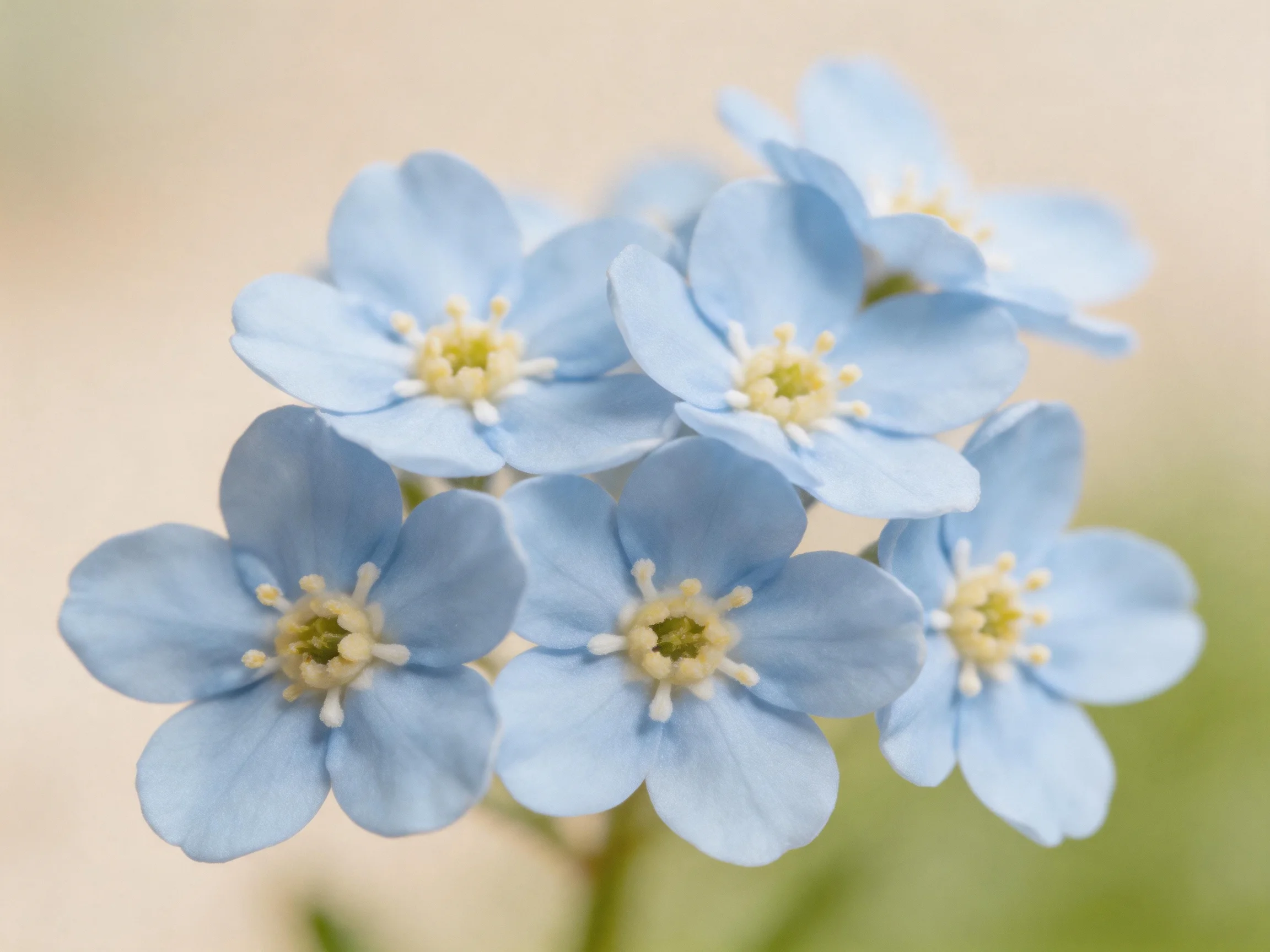 A cluster of small light blue forget-me-not flowers