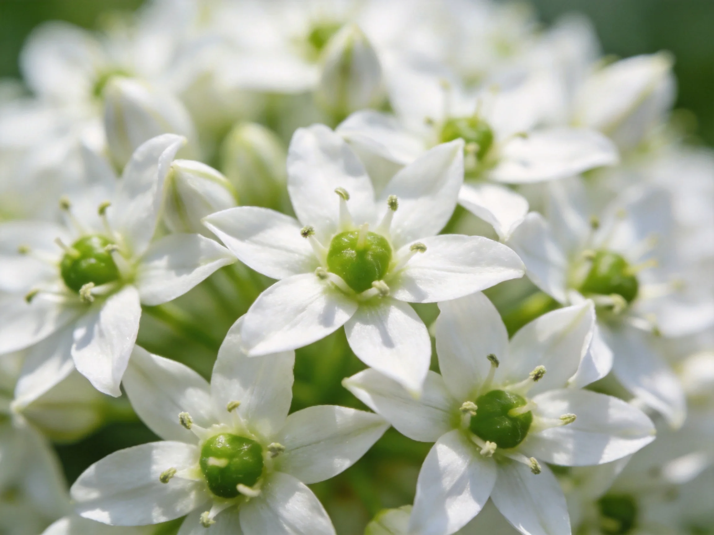 A cluster of small white star - shaped flowers with green centers