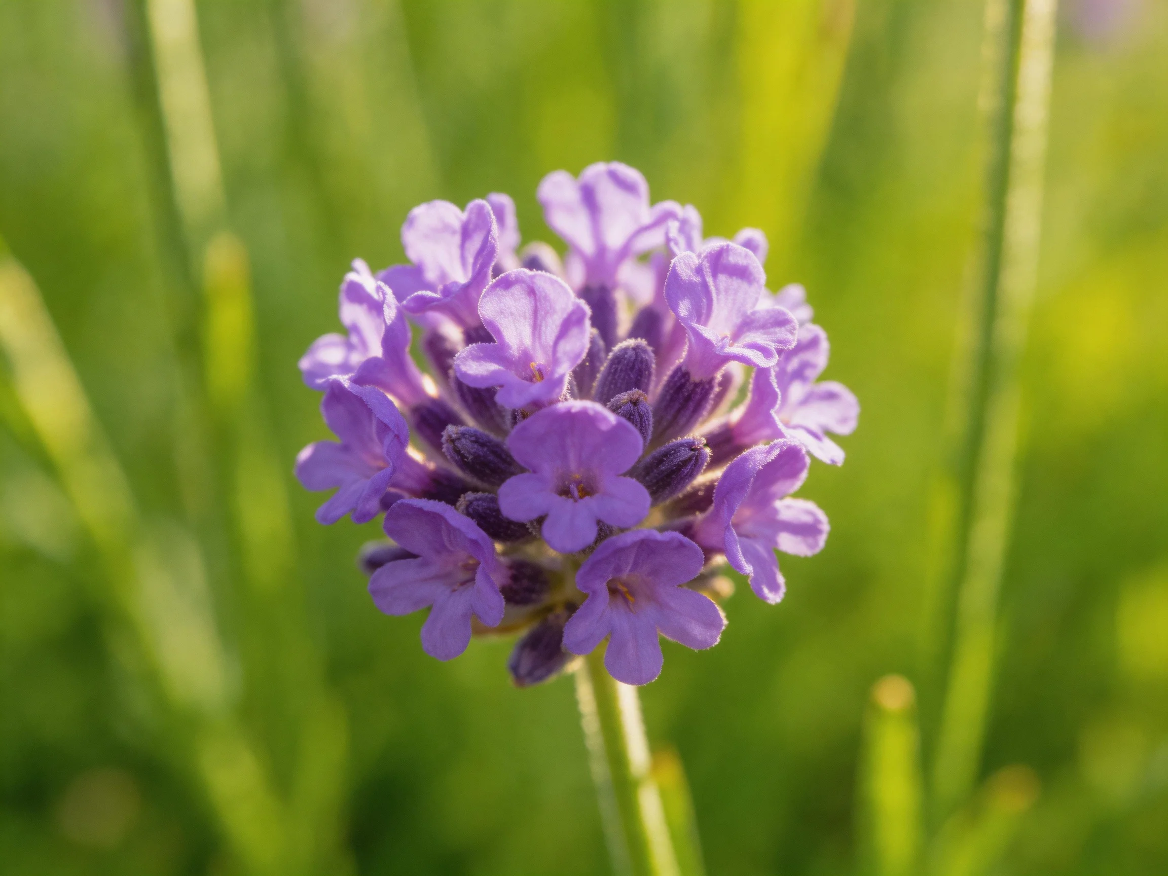 A cluster of vibrant purple lavender blooms against a soft green backdrop