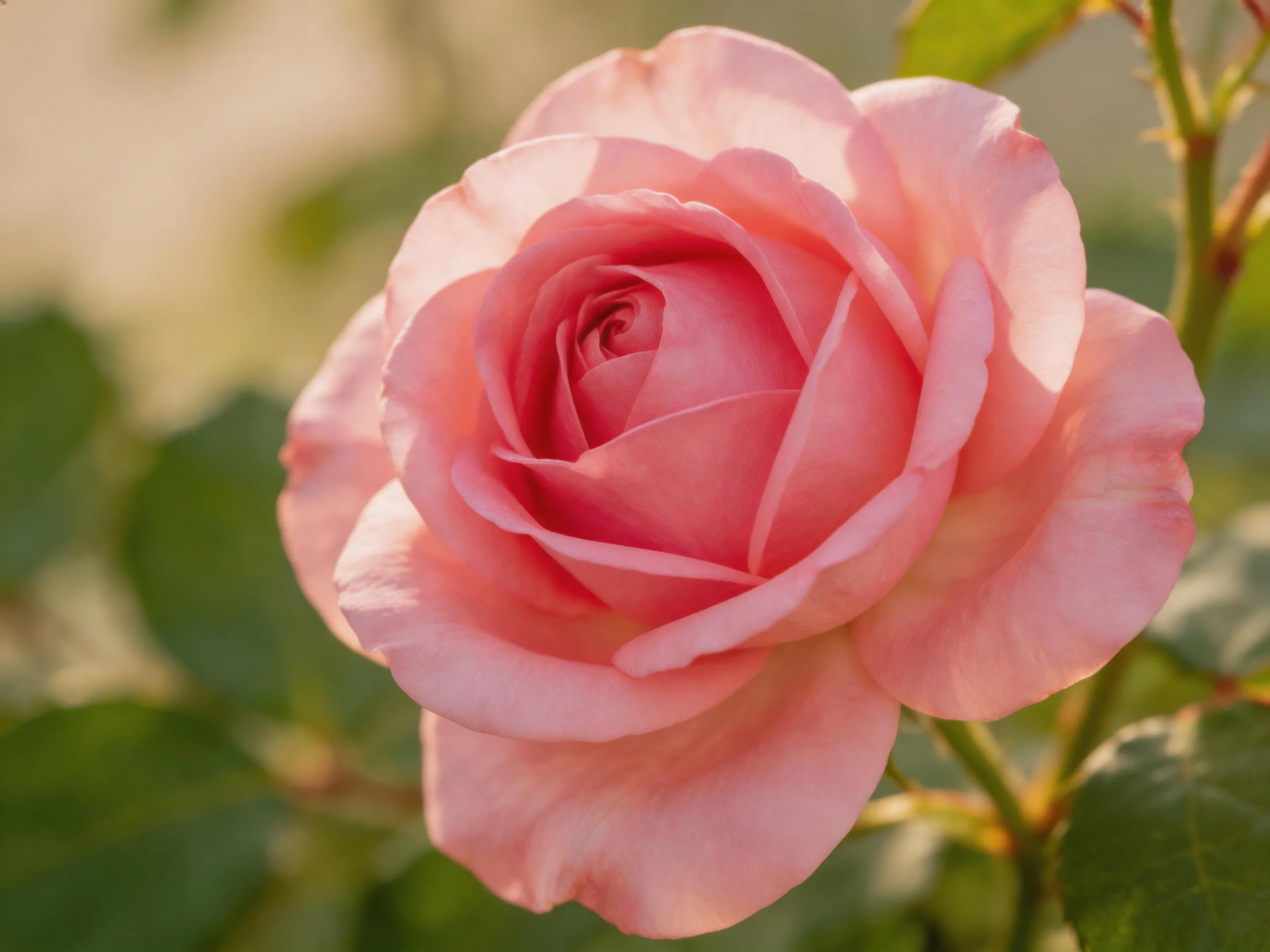 A delicate pink rose in full bloom with soft green foliage
