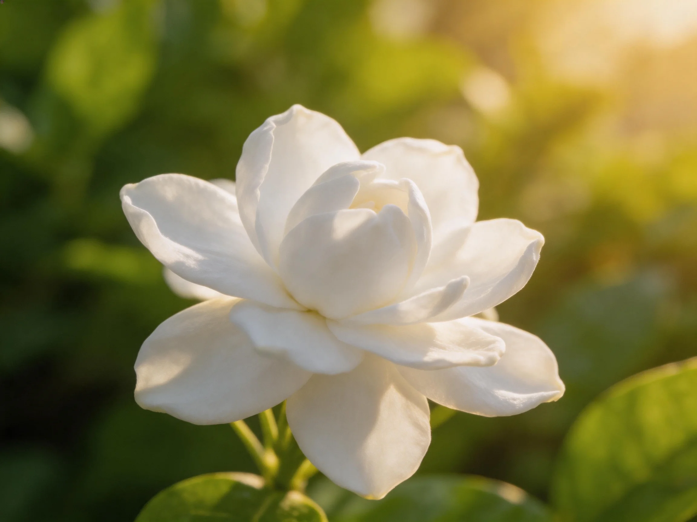 A delicate white jasmine flower blooming amidst lush green foliage