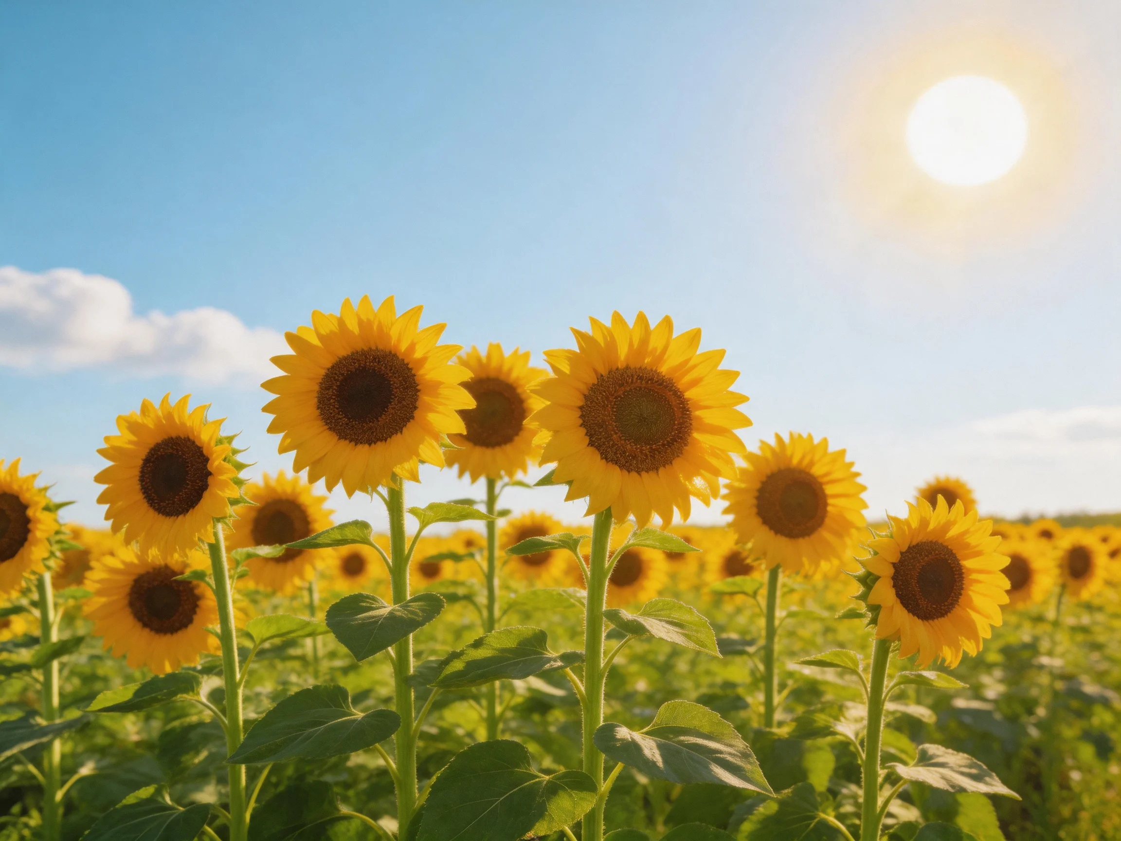 A field of vibrant sunflowers beneath a clear blue sky