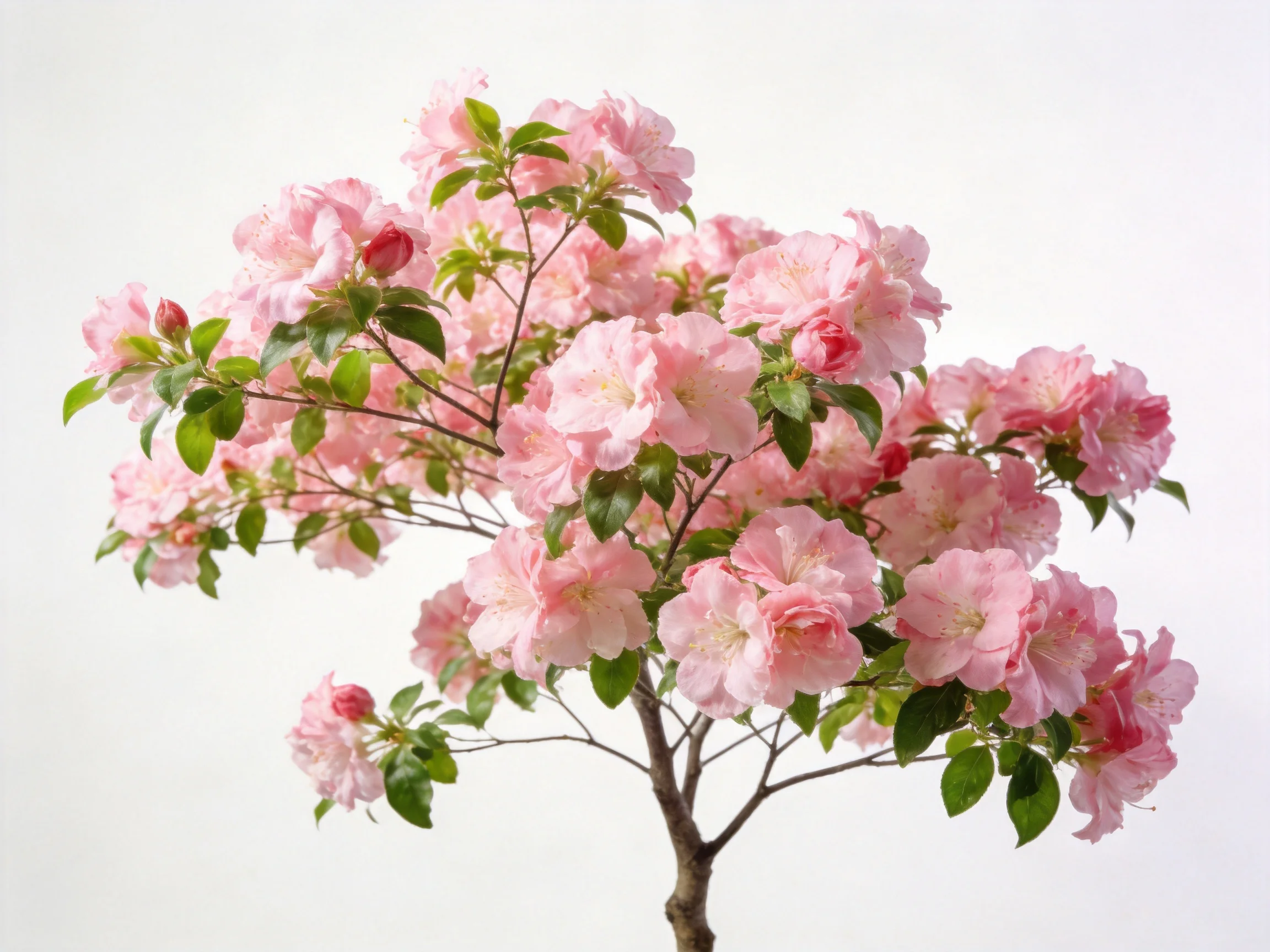 A flourishing tree with abundant soft pink blossoms and green foliage