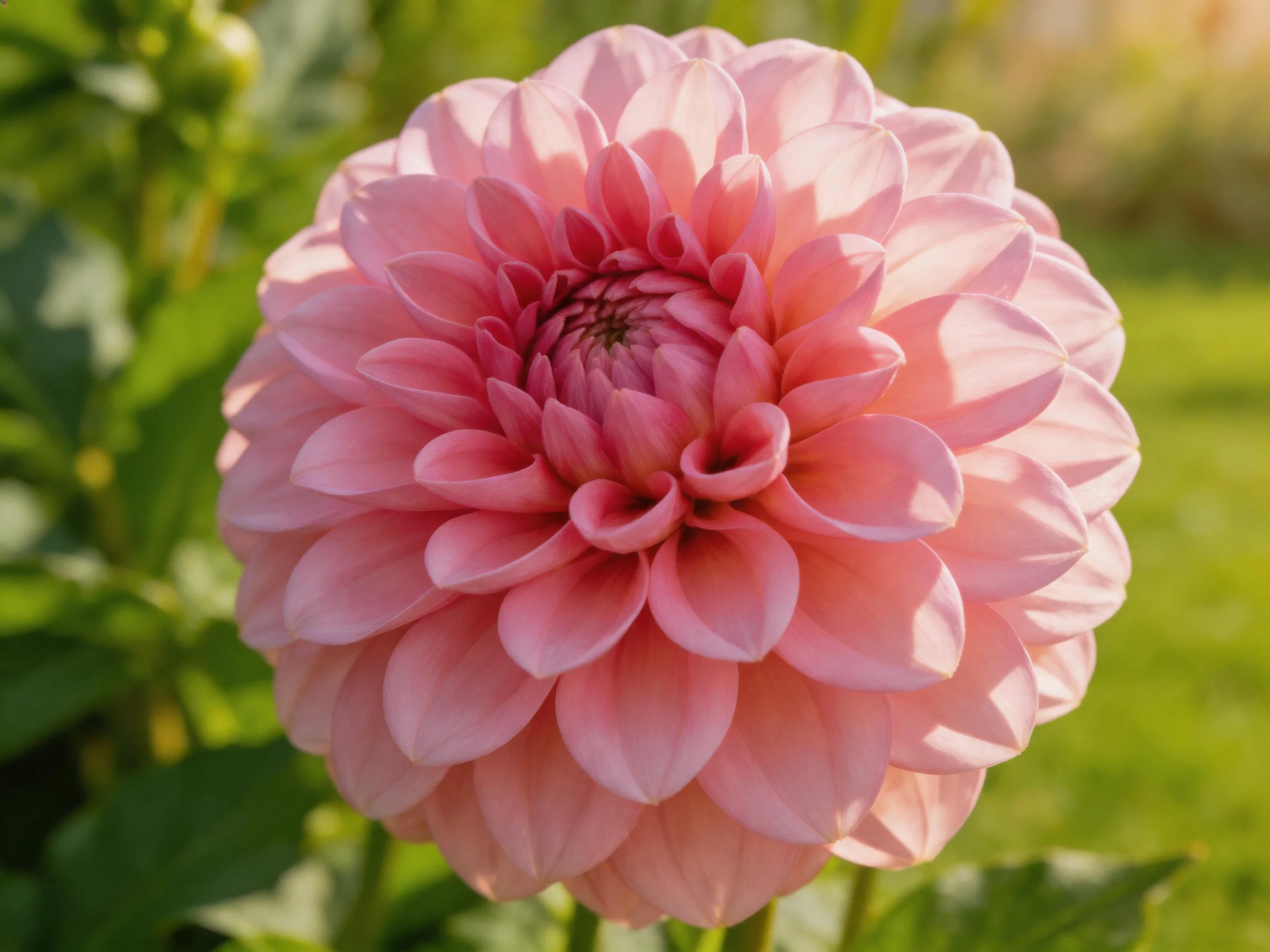 A fully bloomed pink dahlia with layered petals