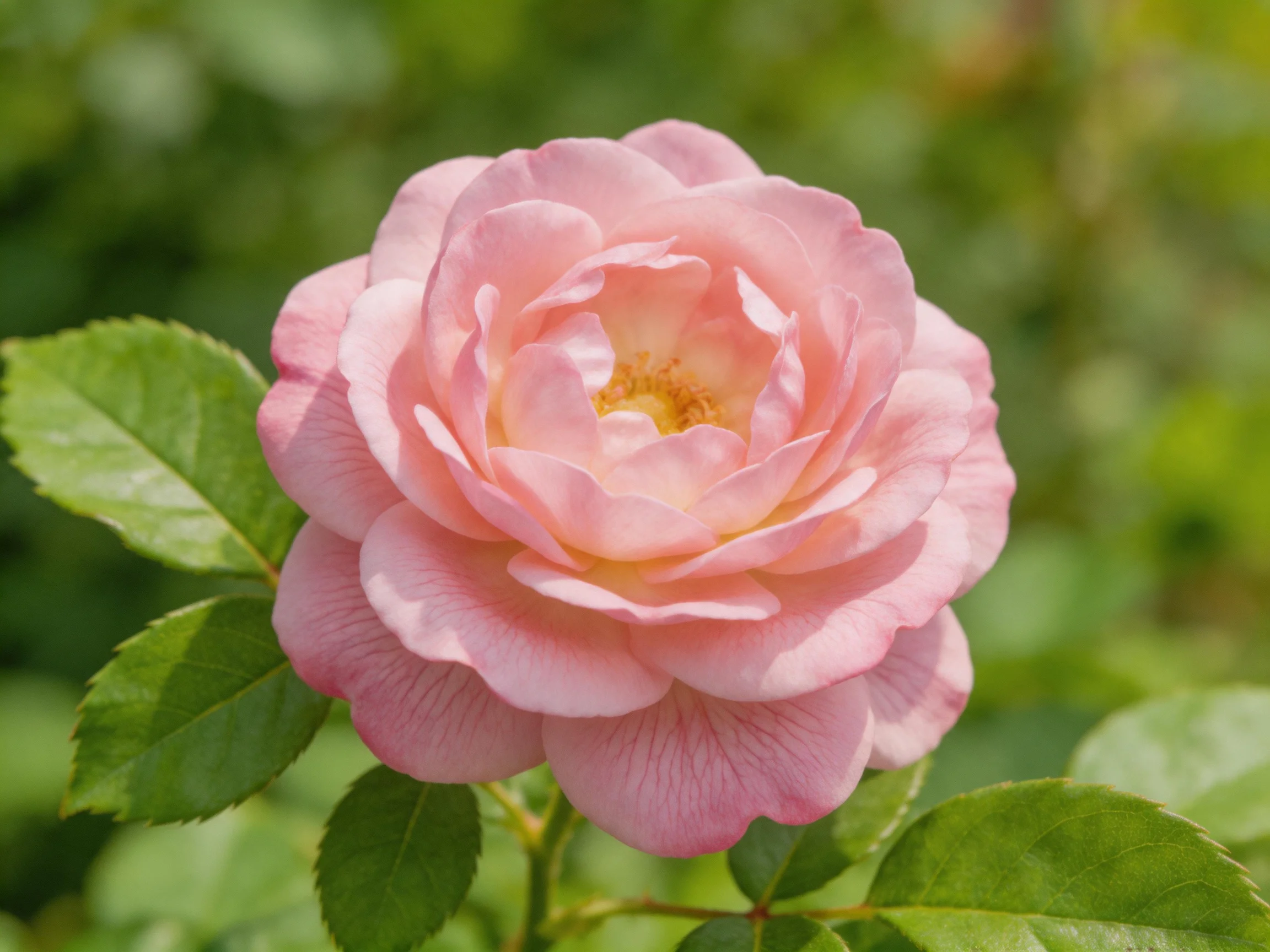 A fully bloomed pink rose with lush green foliage