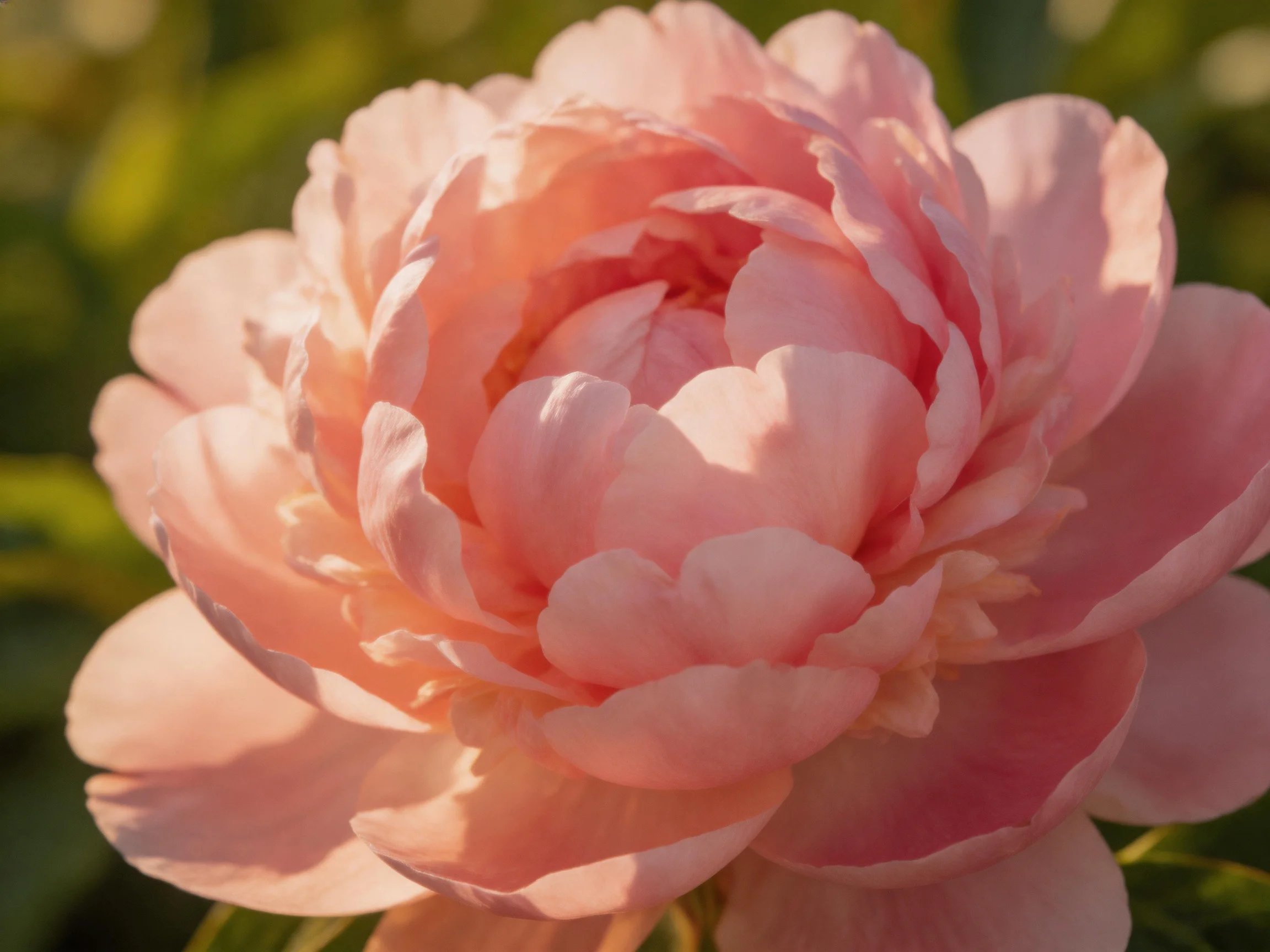 A fully bloomed soft pink peony with layered petals