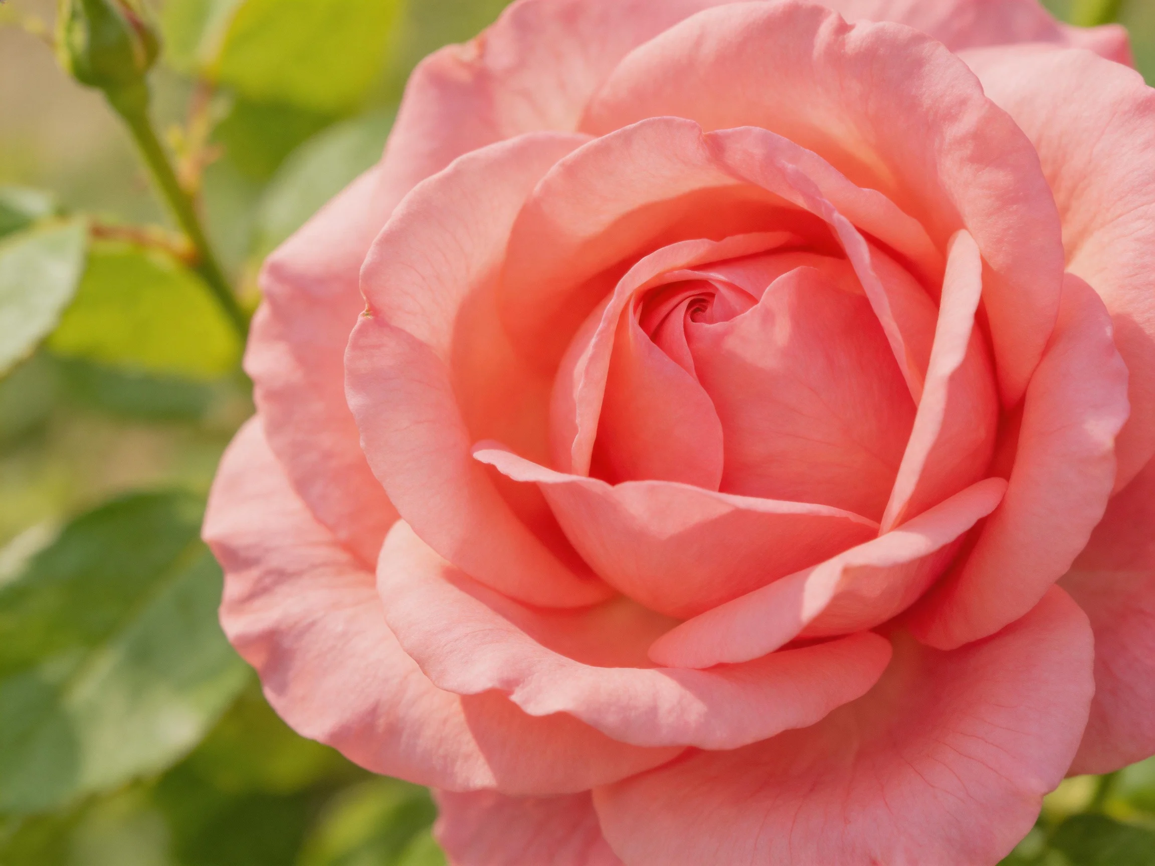 A fully bloomed soft pink rose with green foliage nearby