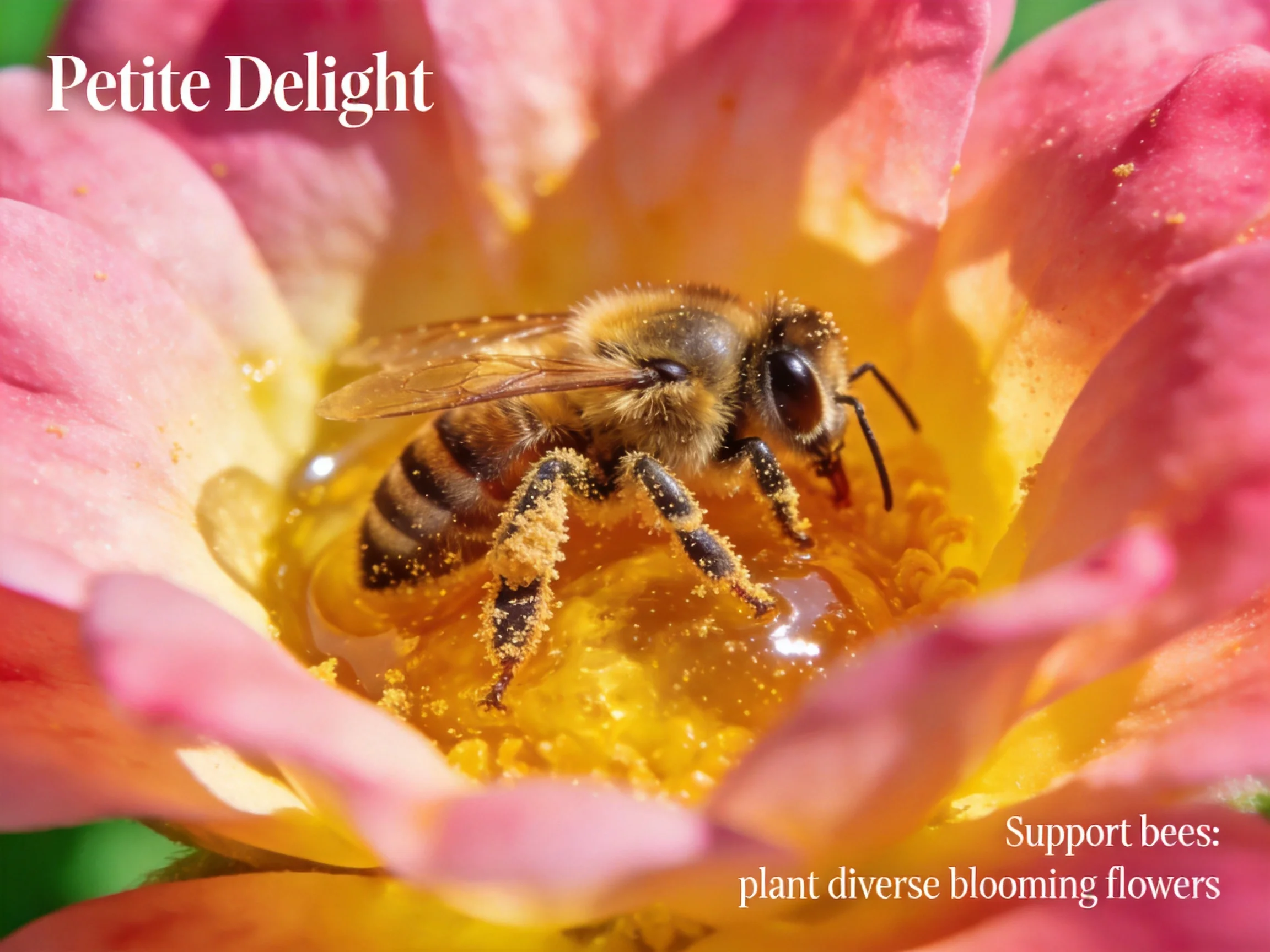 A honeybee gathers nectar from a pink-yellow flower