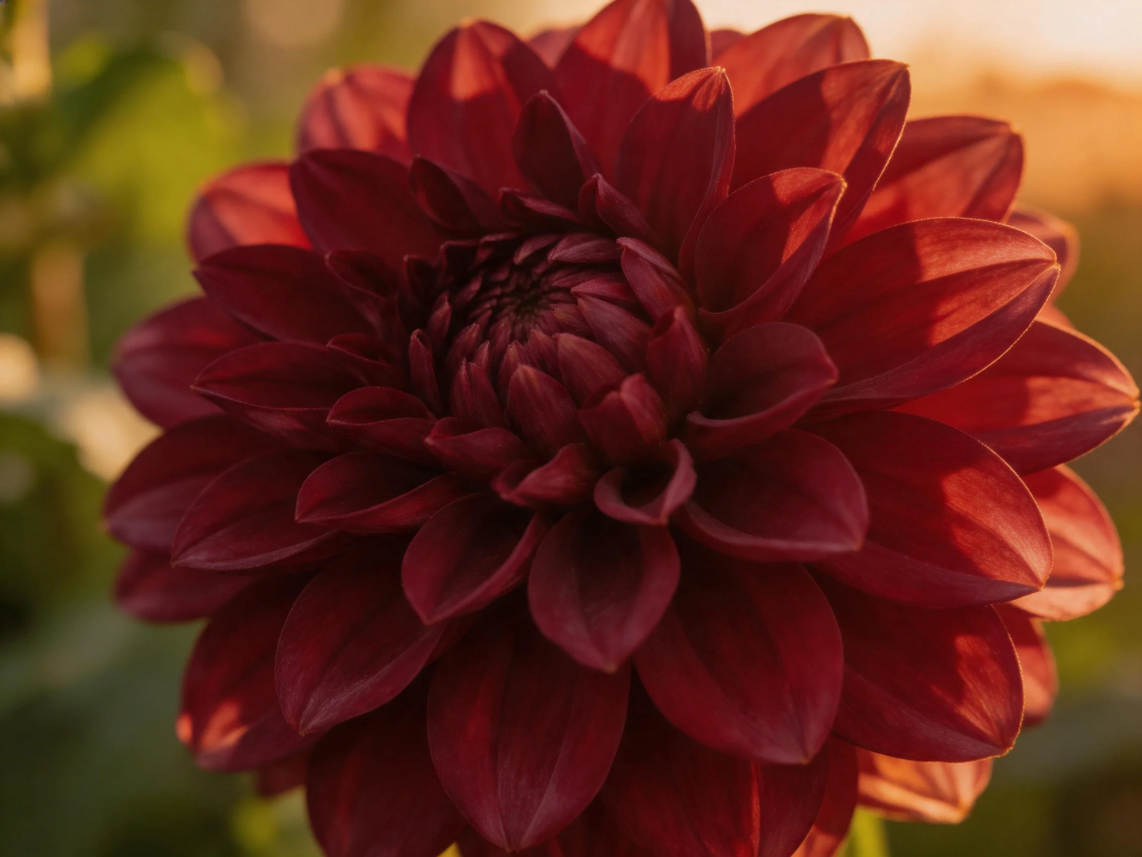 A large burgundy dahlia with layered petals in natural light