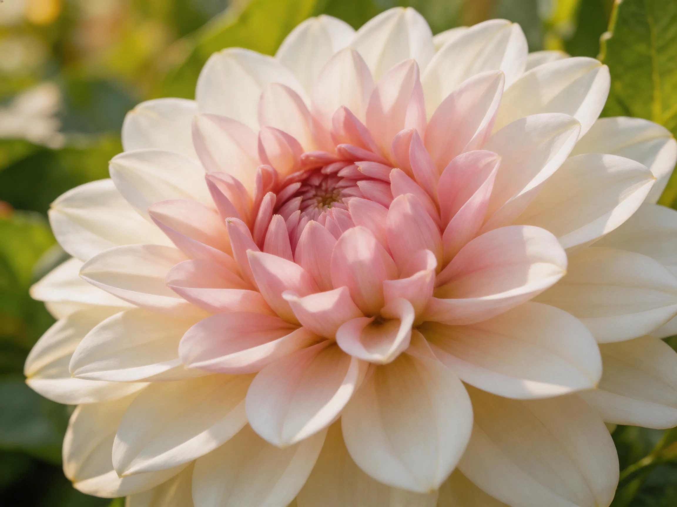 A large dahlia flower with white and pink layered petals