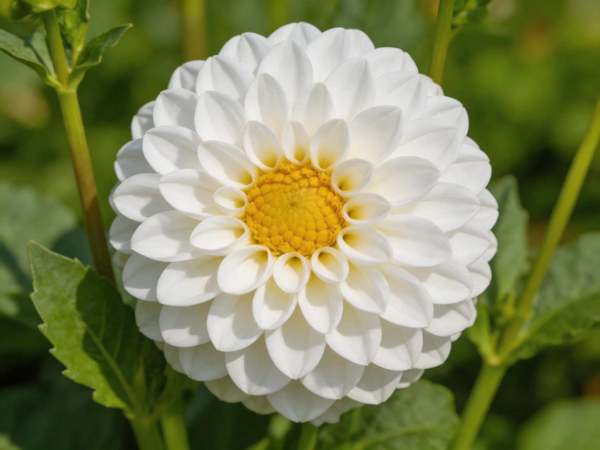 A large white dahlia showcasing a bright yellow center