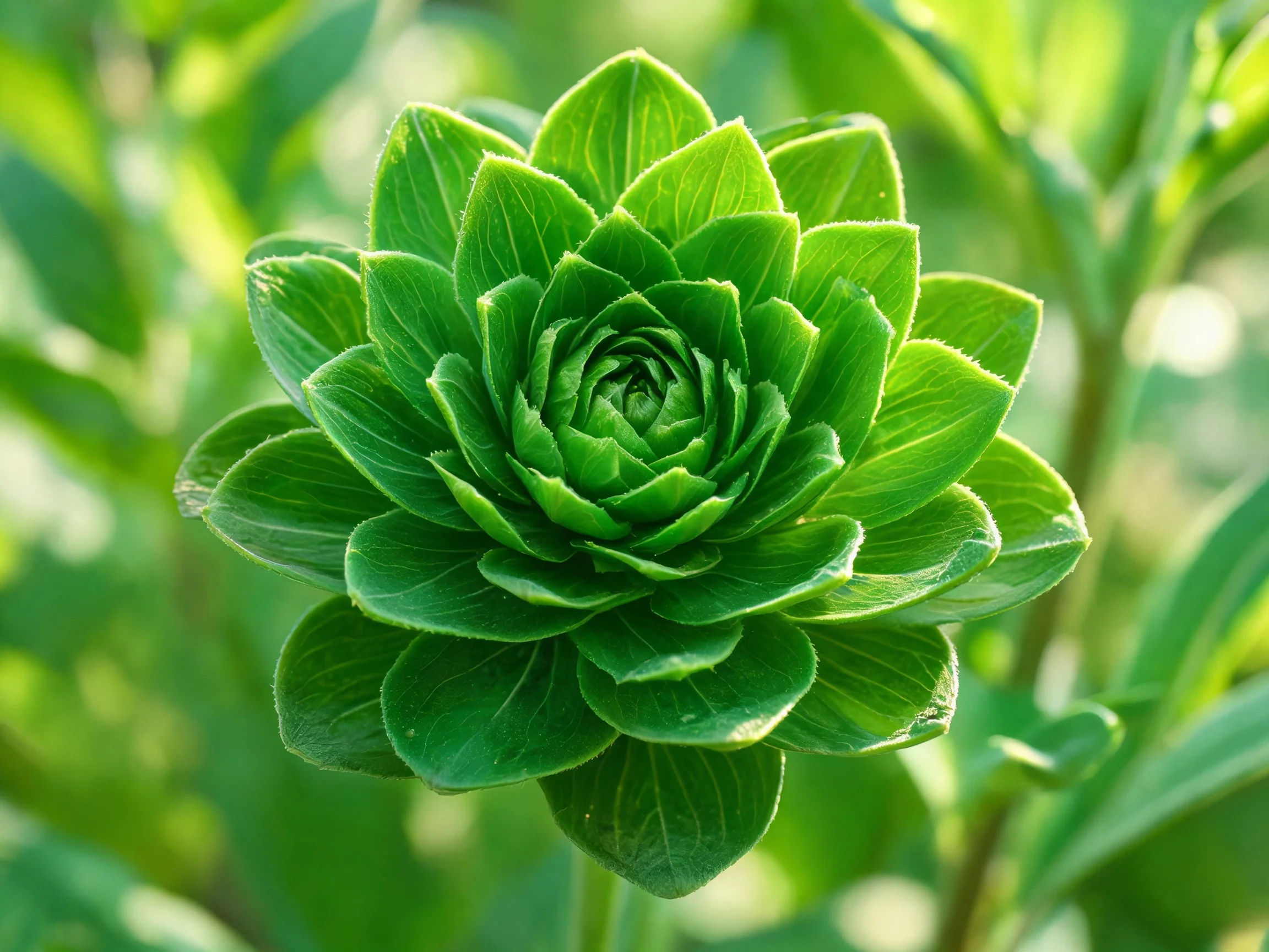 A lush green succulent with layered, glossy leaves