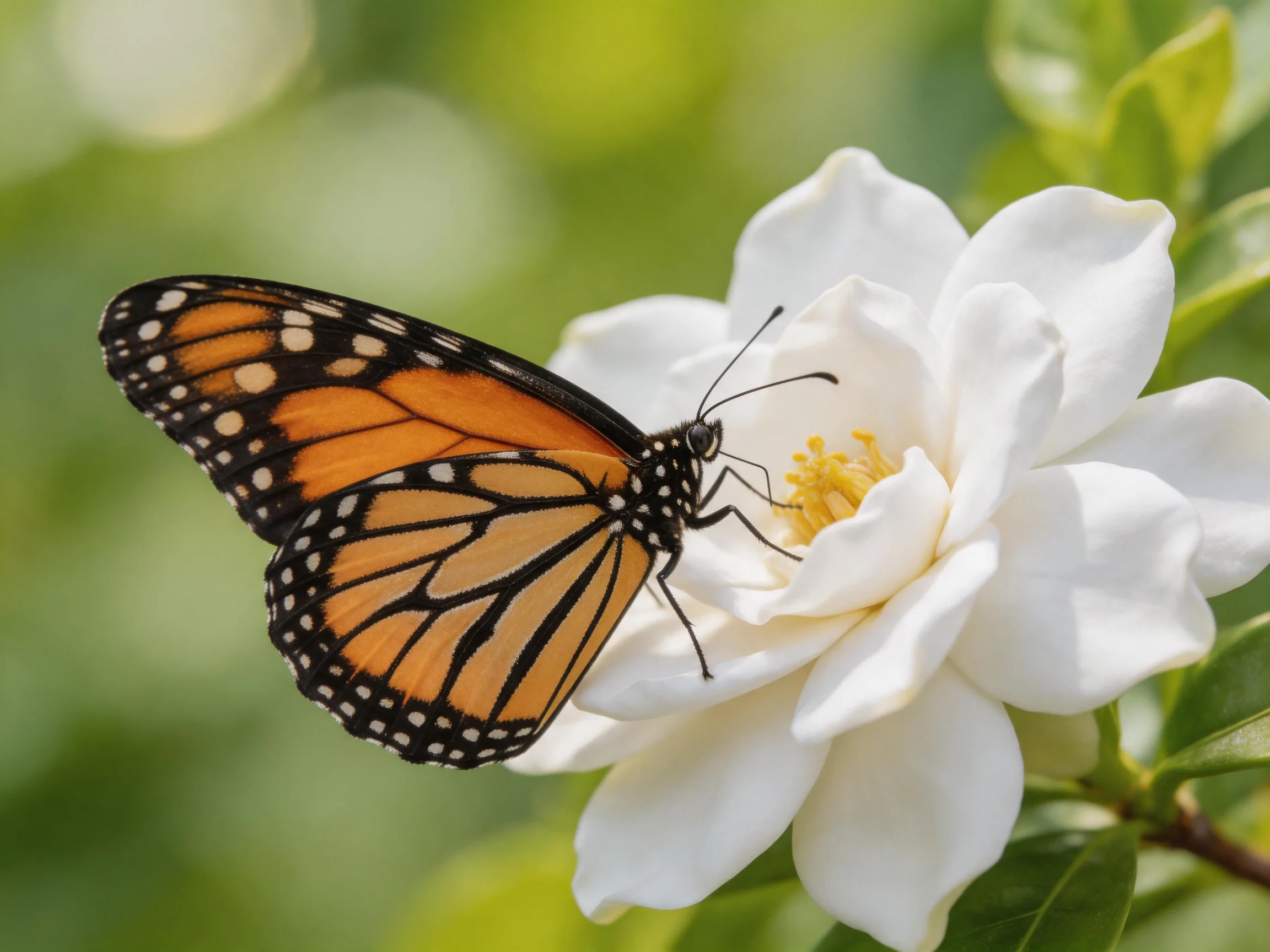 A monarch butterfly on a large white flower