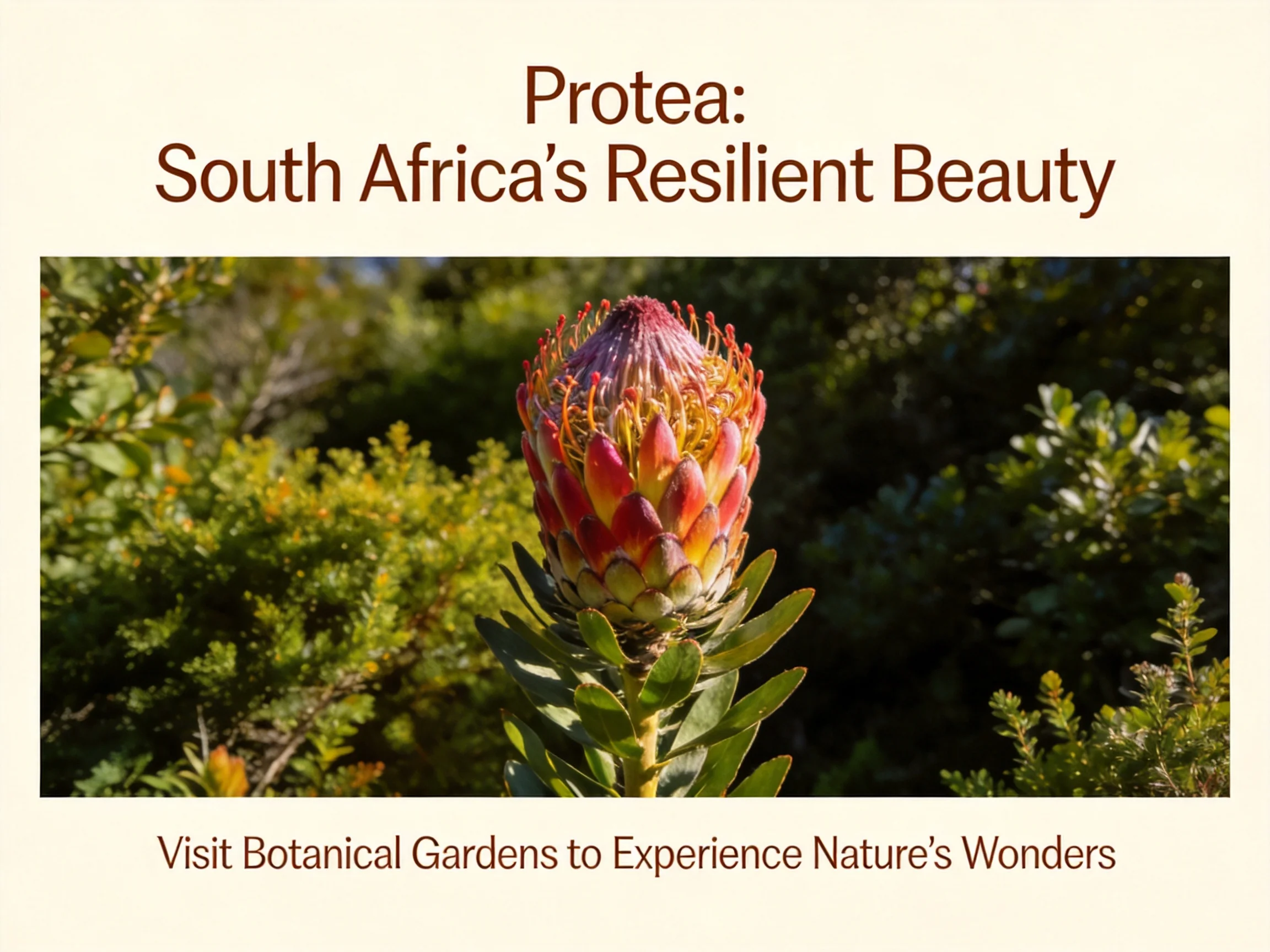 A protea flower showcases vibrant colors in natural environment
