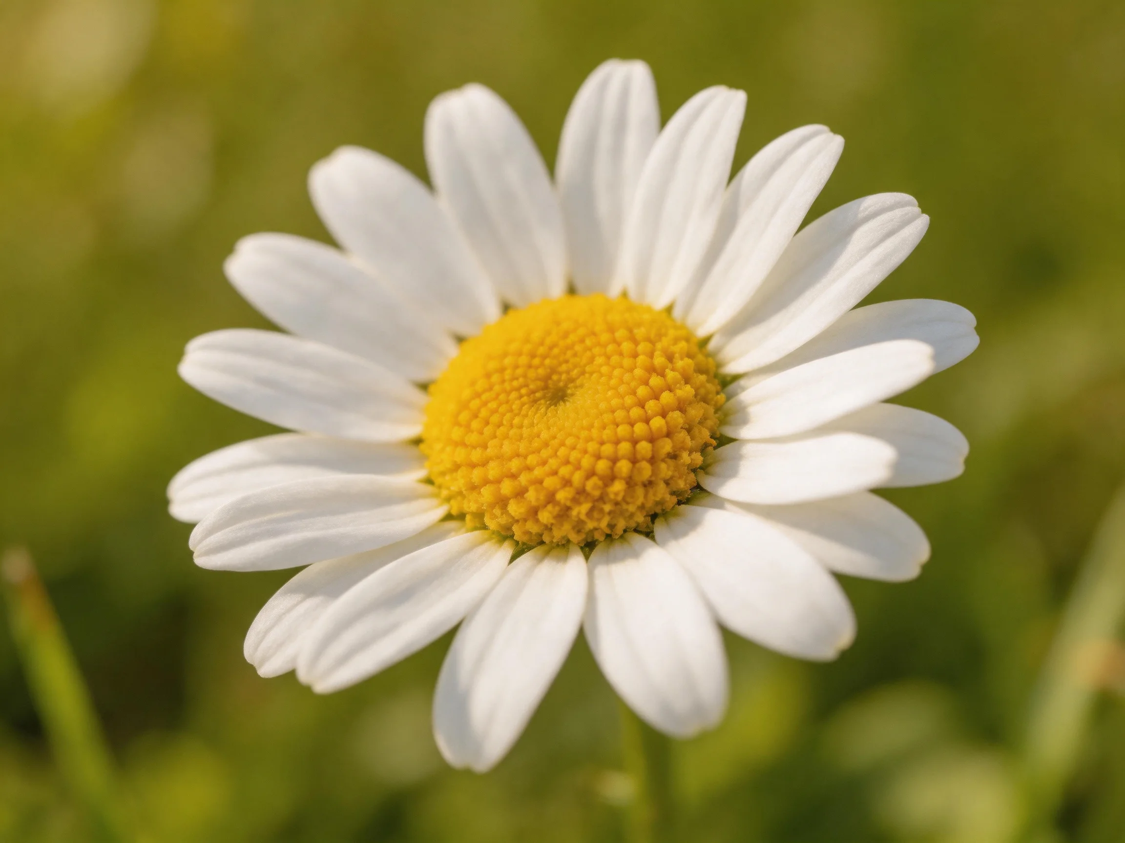 A single daisy with white petals and a bright yellow center
