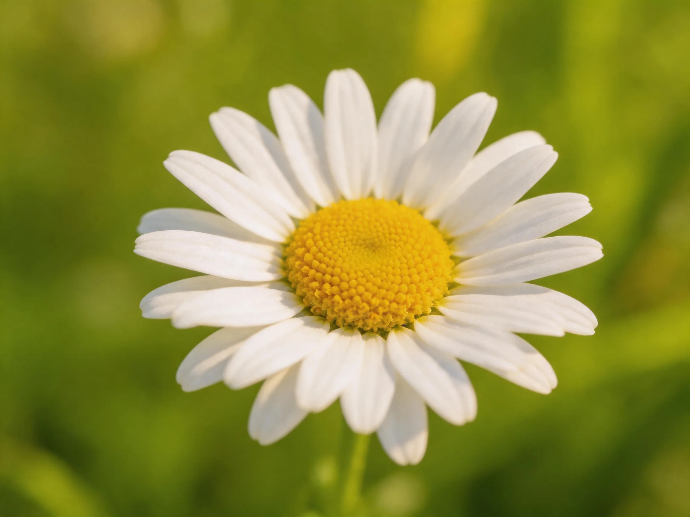 A single daisy with white petals and yellow center