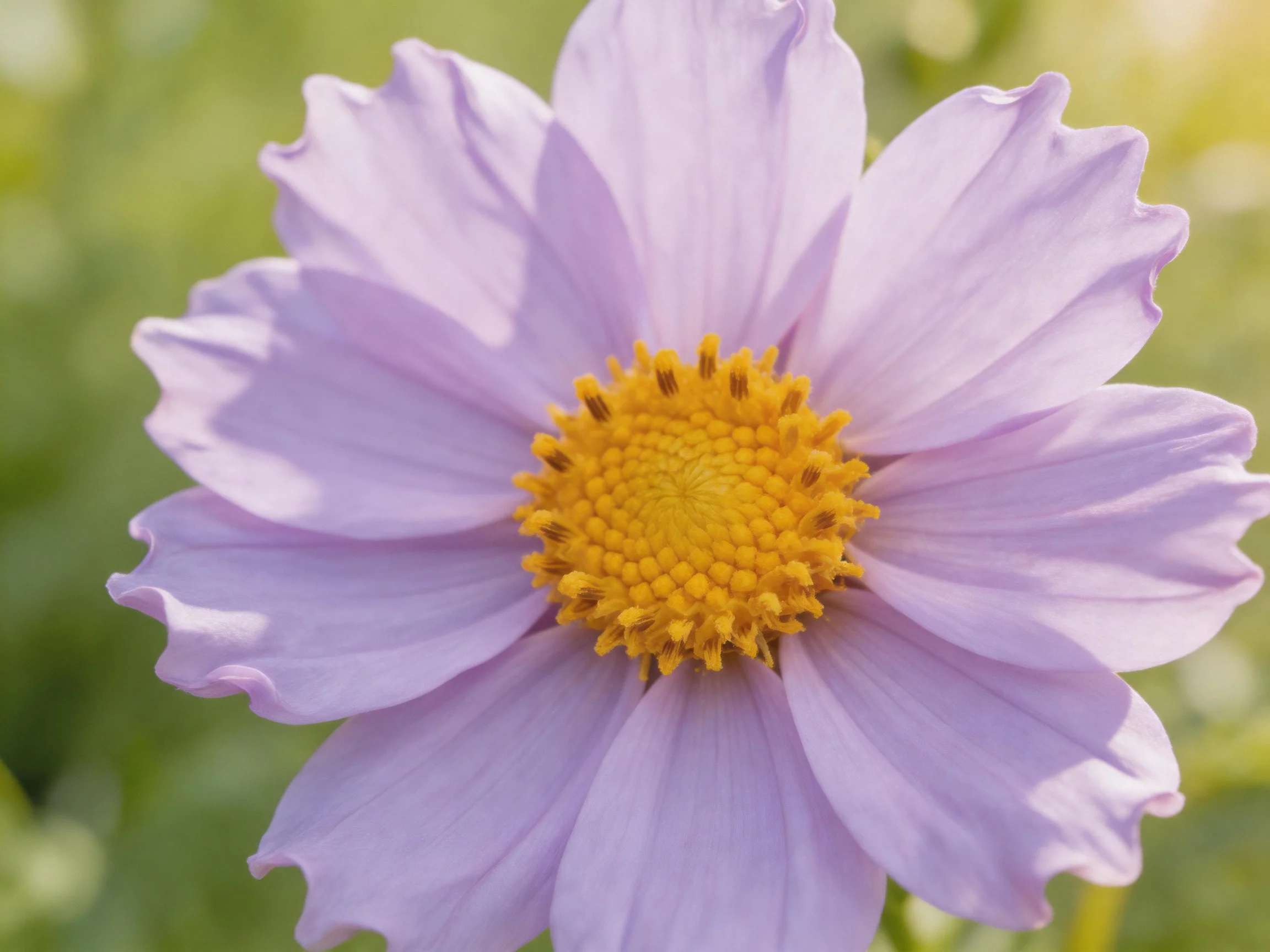 A single lavender flower with a bright golden center