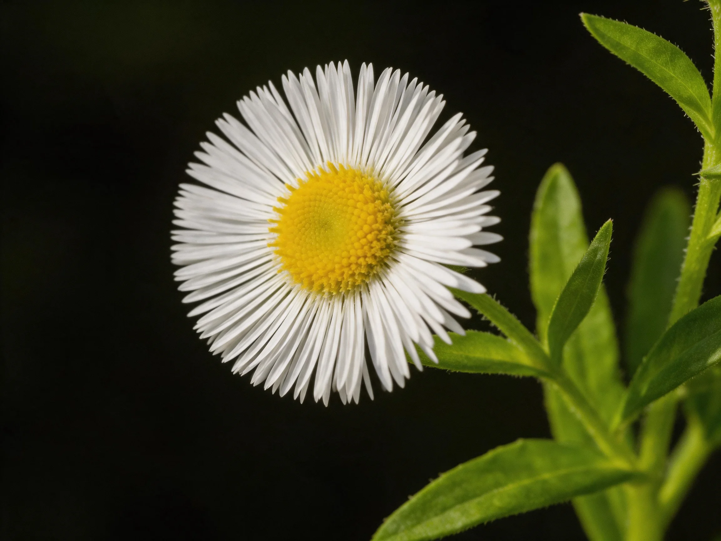 A single white daisy with a bright yellow center