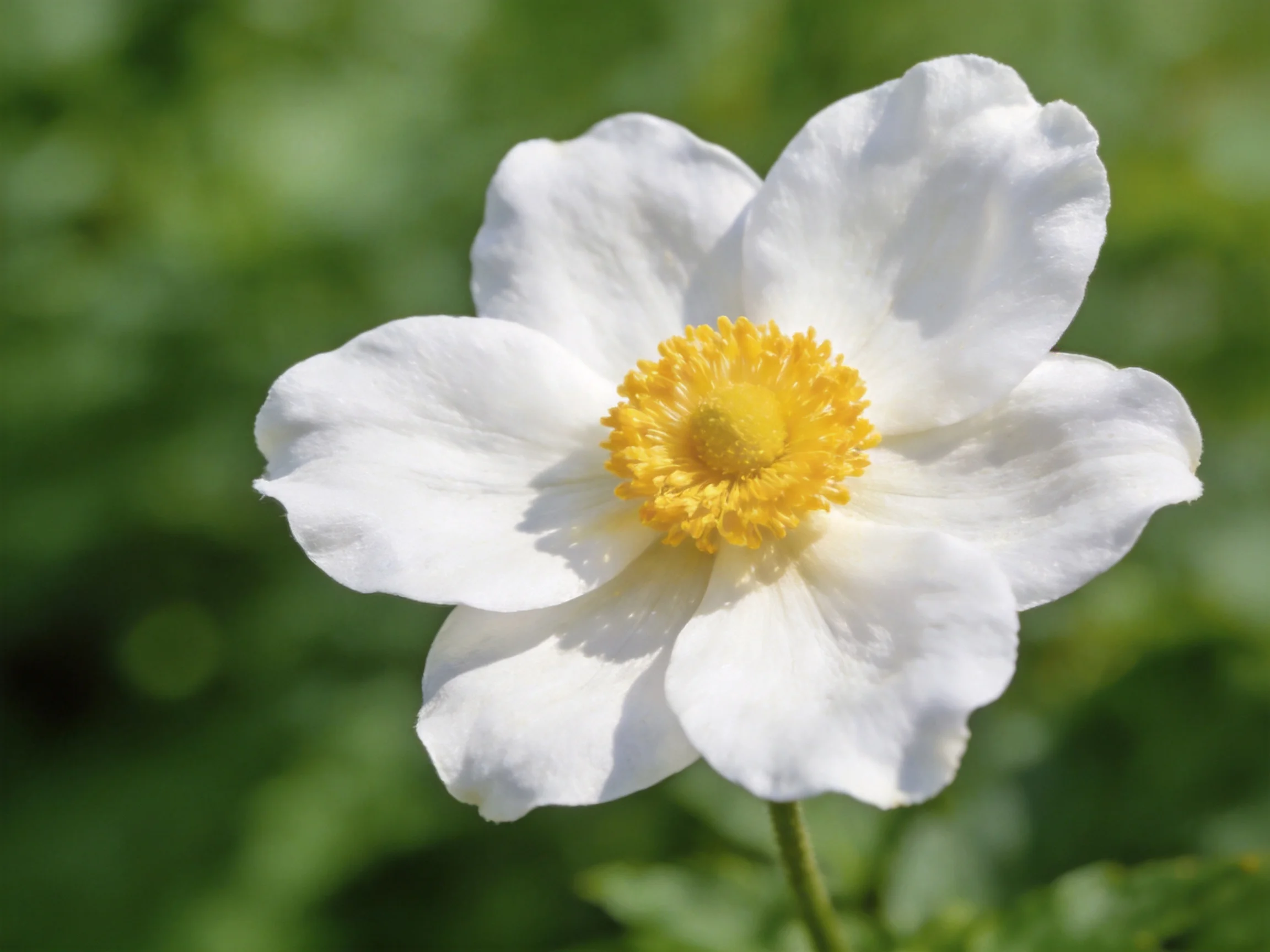 A single white-flowered bloom with a bright yellow center