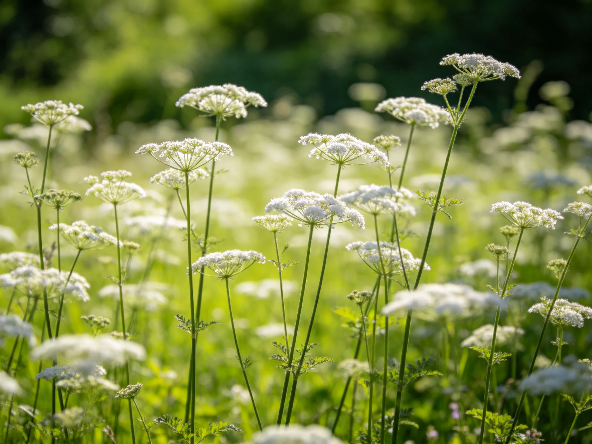 A sun-drenched meadow filled with delicate white wildflower blooms