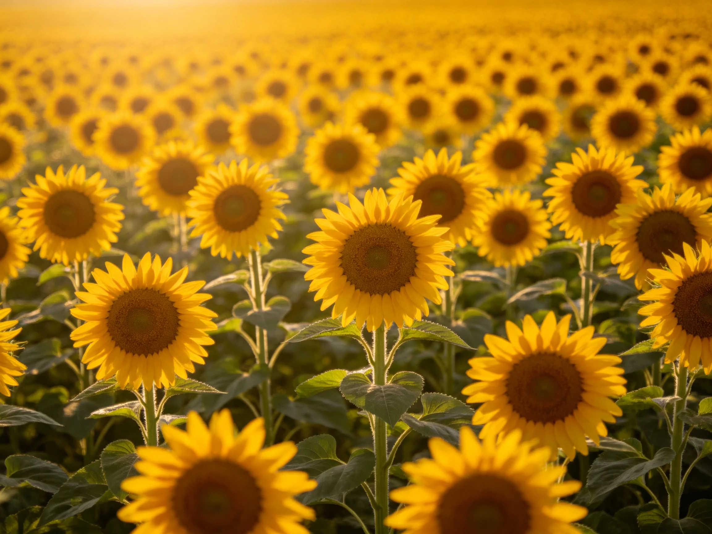 A vast field of vibrant yellow sunflowers stretching into the distance