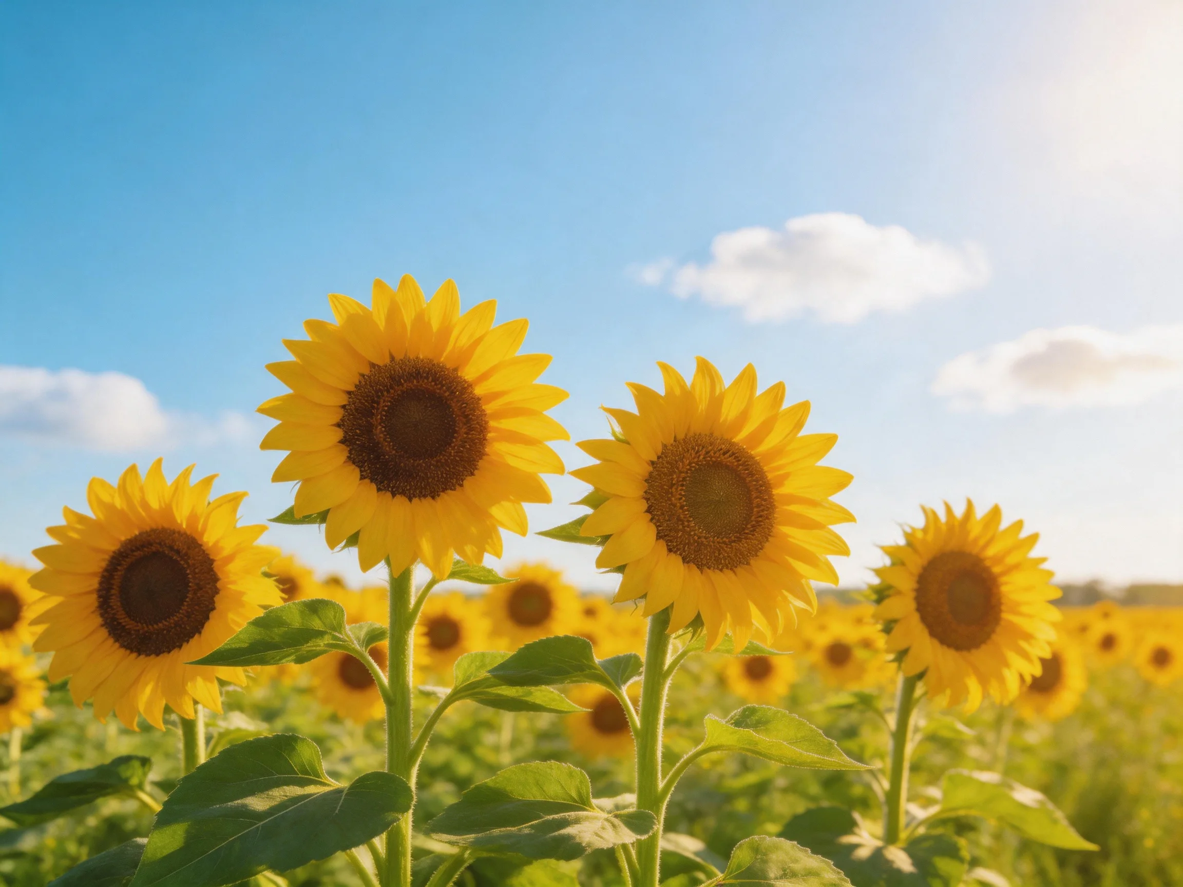 A vibrant field of sunflowers under a clear blue sky