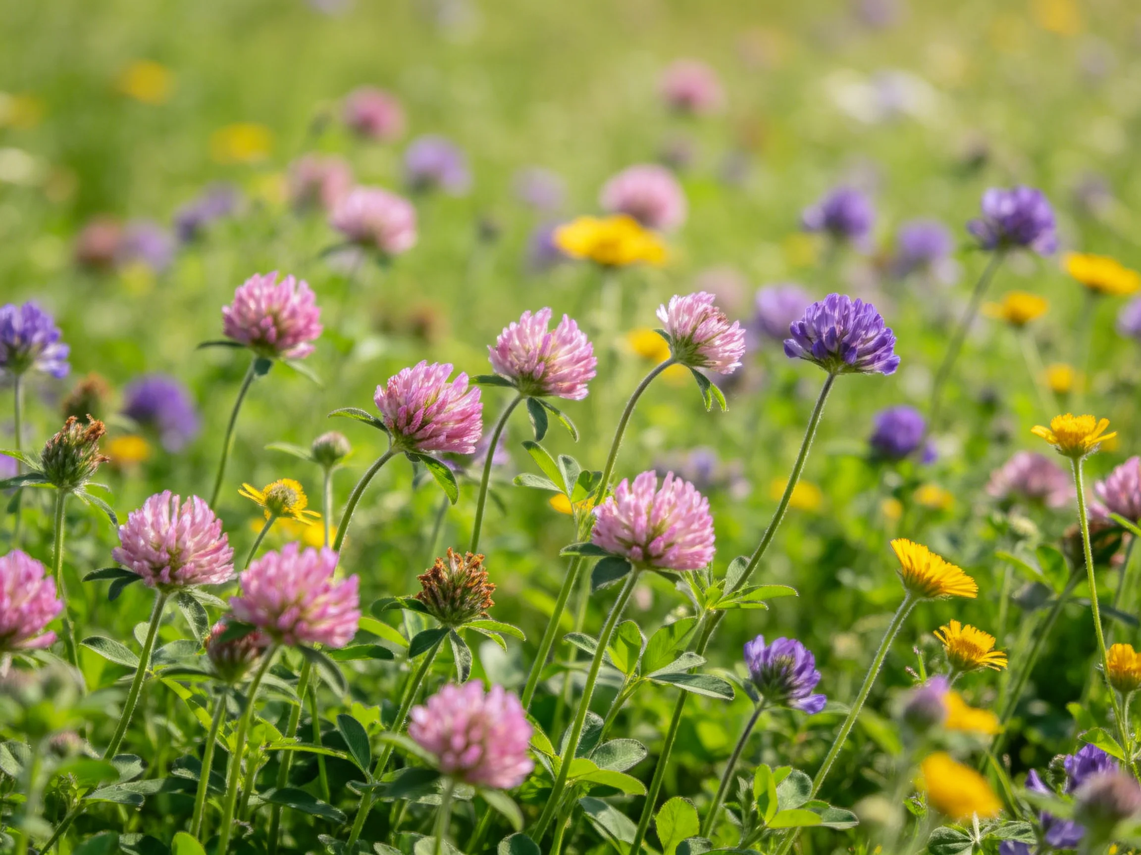 A vibrant meadow with pink, purple, and yellow wildflowers