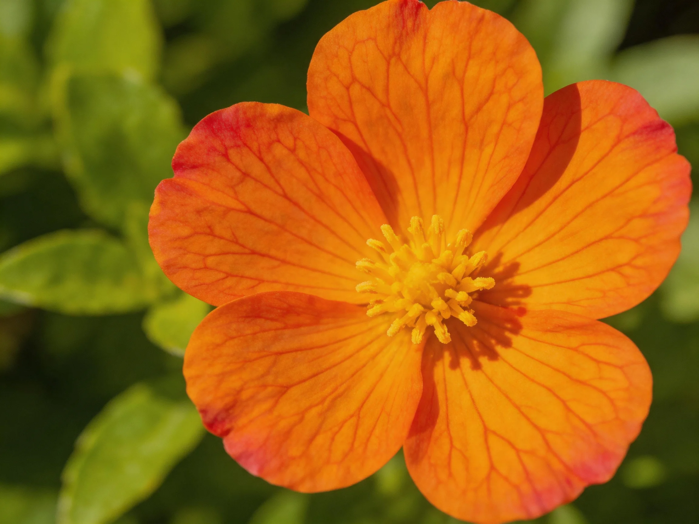 A vibrant orange flower with a yellow center amidst lush green foliage