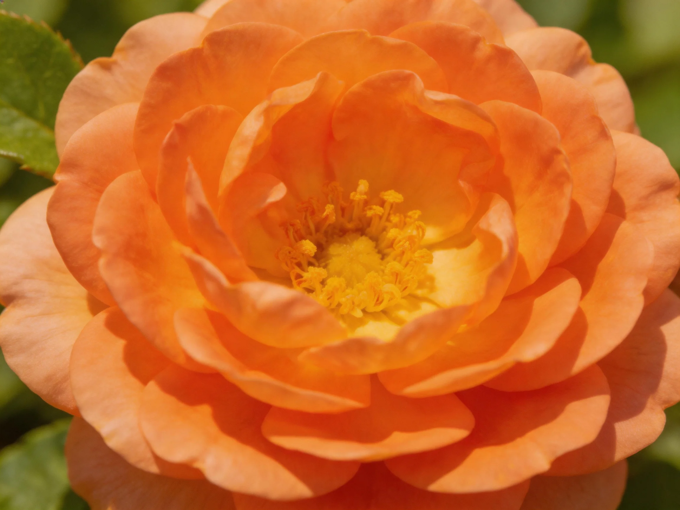 A vibrant orange rose with layered petals and a golden center