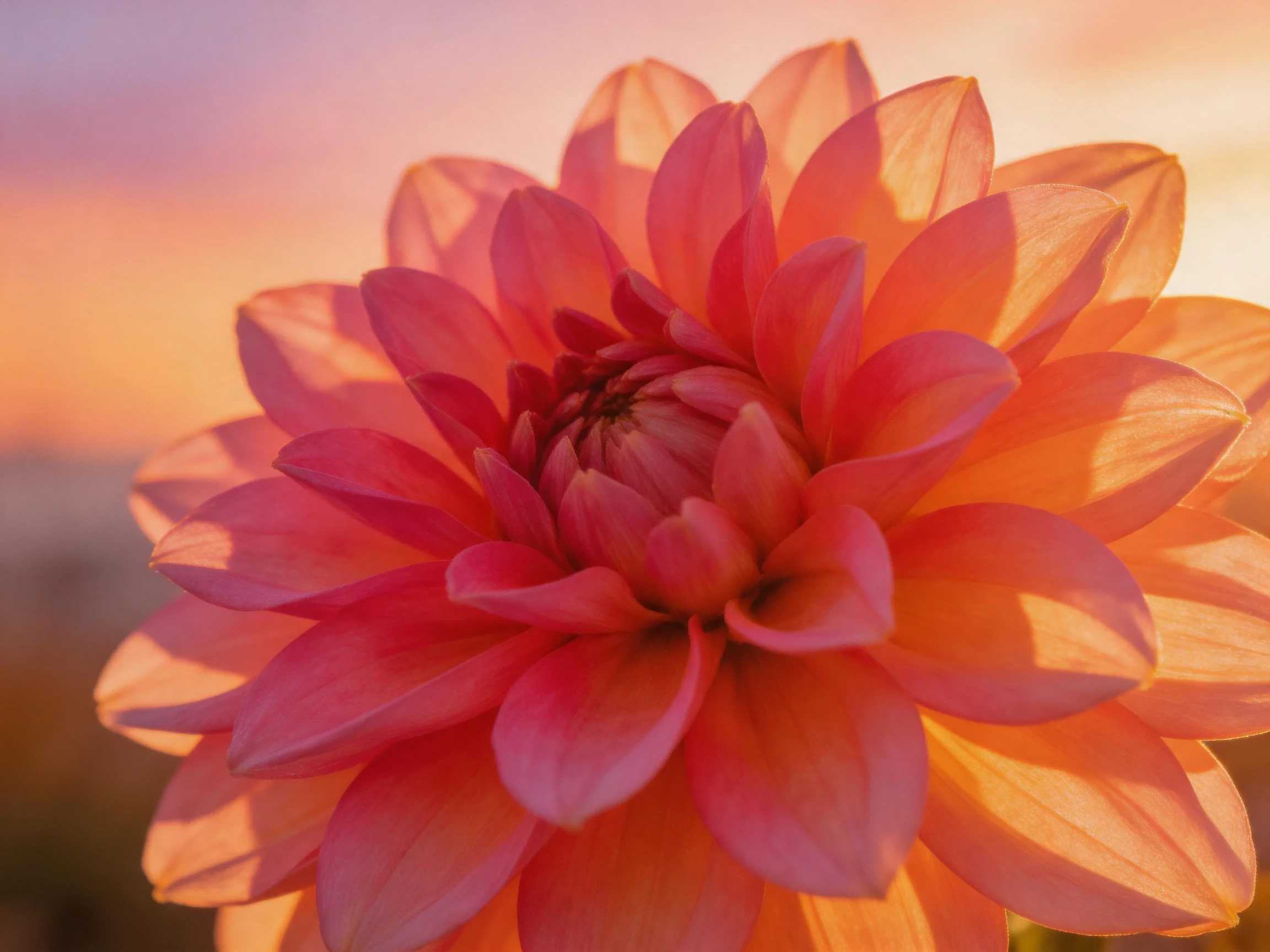 A vibrant pink and orange dahlia with layered petals