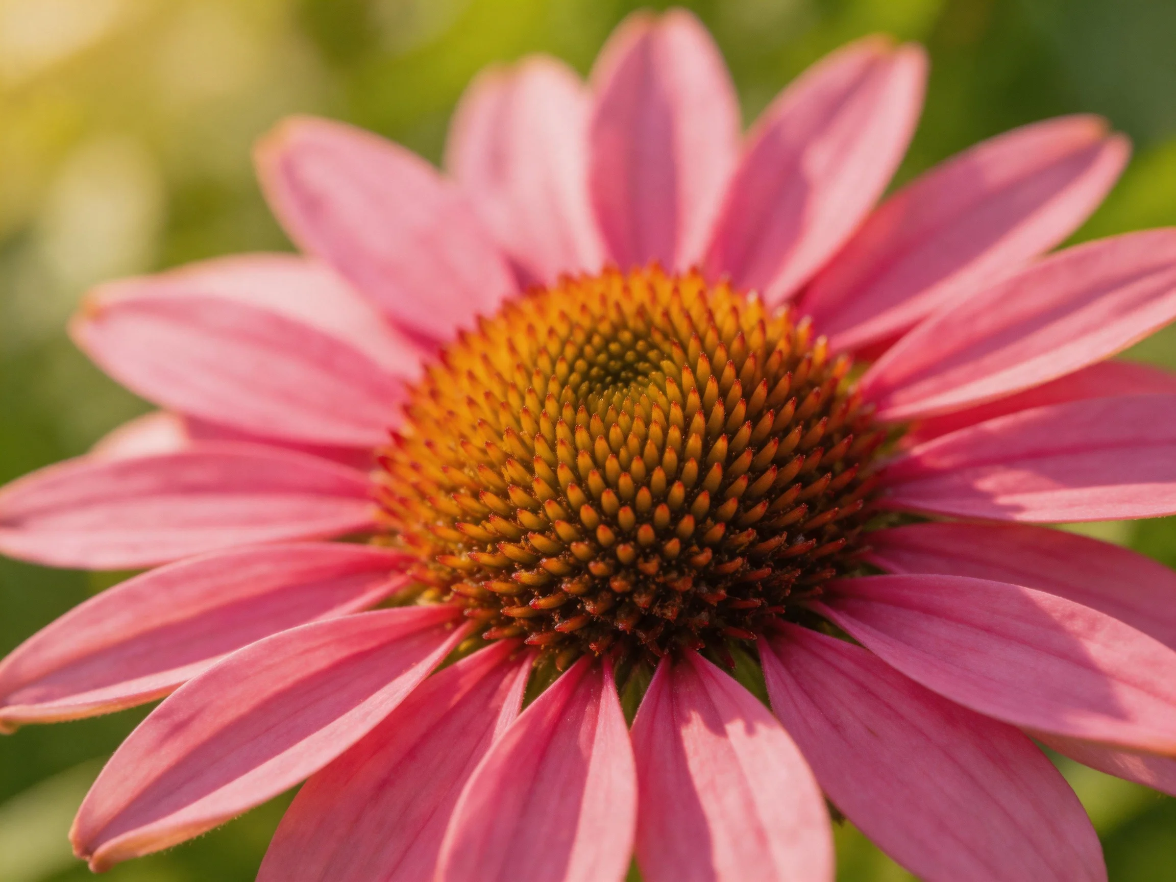 A vibrant pink coneflower with a spiky brown-orange center
