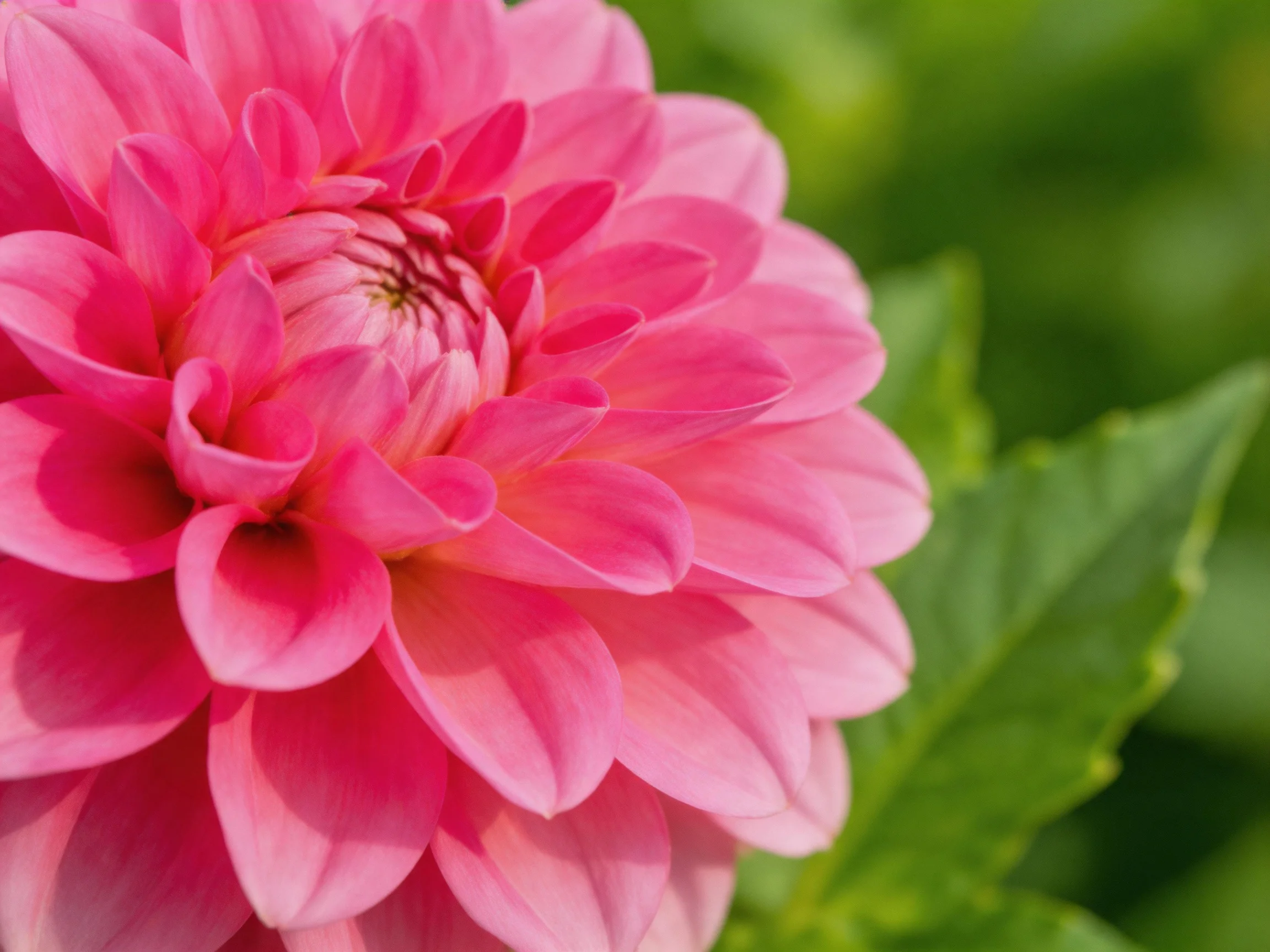 A vibrant pink dahlia in full bloom with lush green foliage