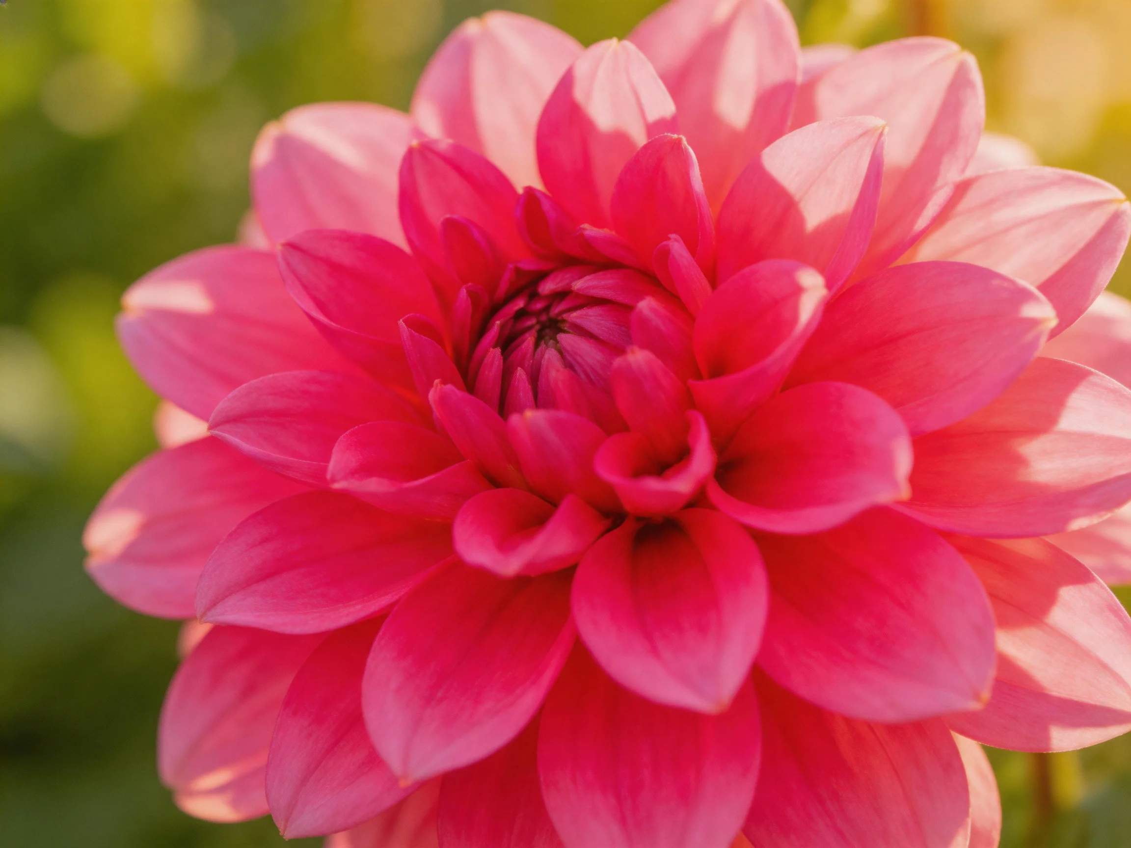 A vibrant pink dahlia with layered petals under soft natural light