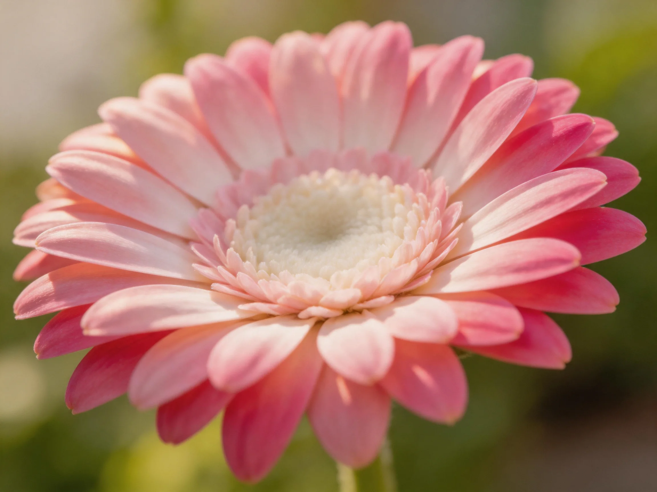 A vibrant pink gerbera daisy with layered petals and a white center