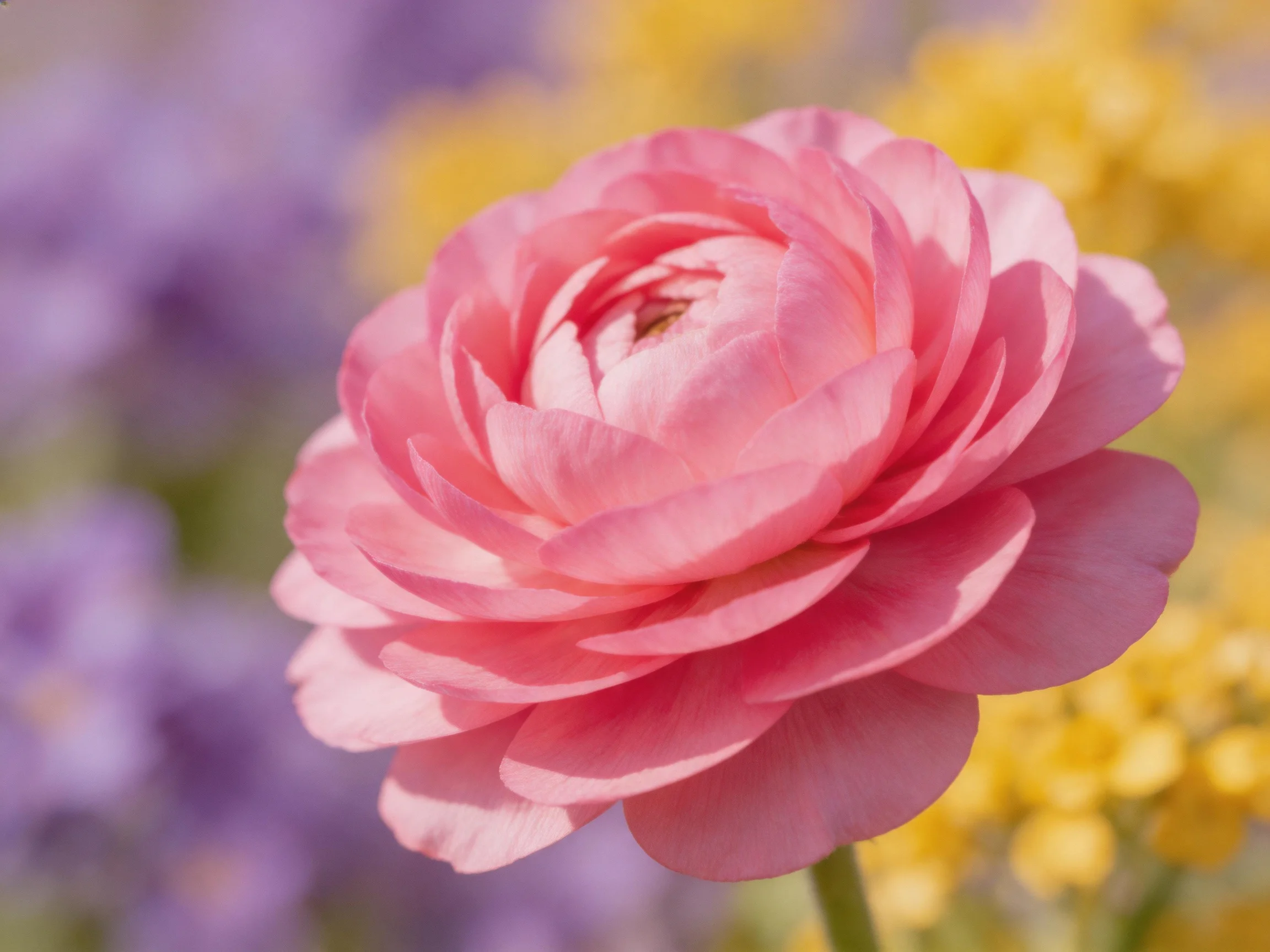 A vibrant pink ranunculus flower with layered petals
