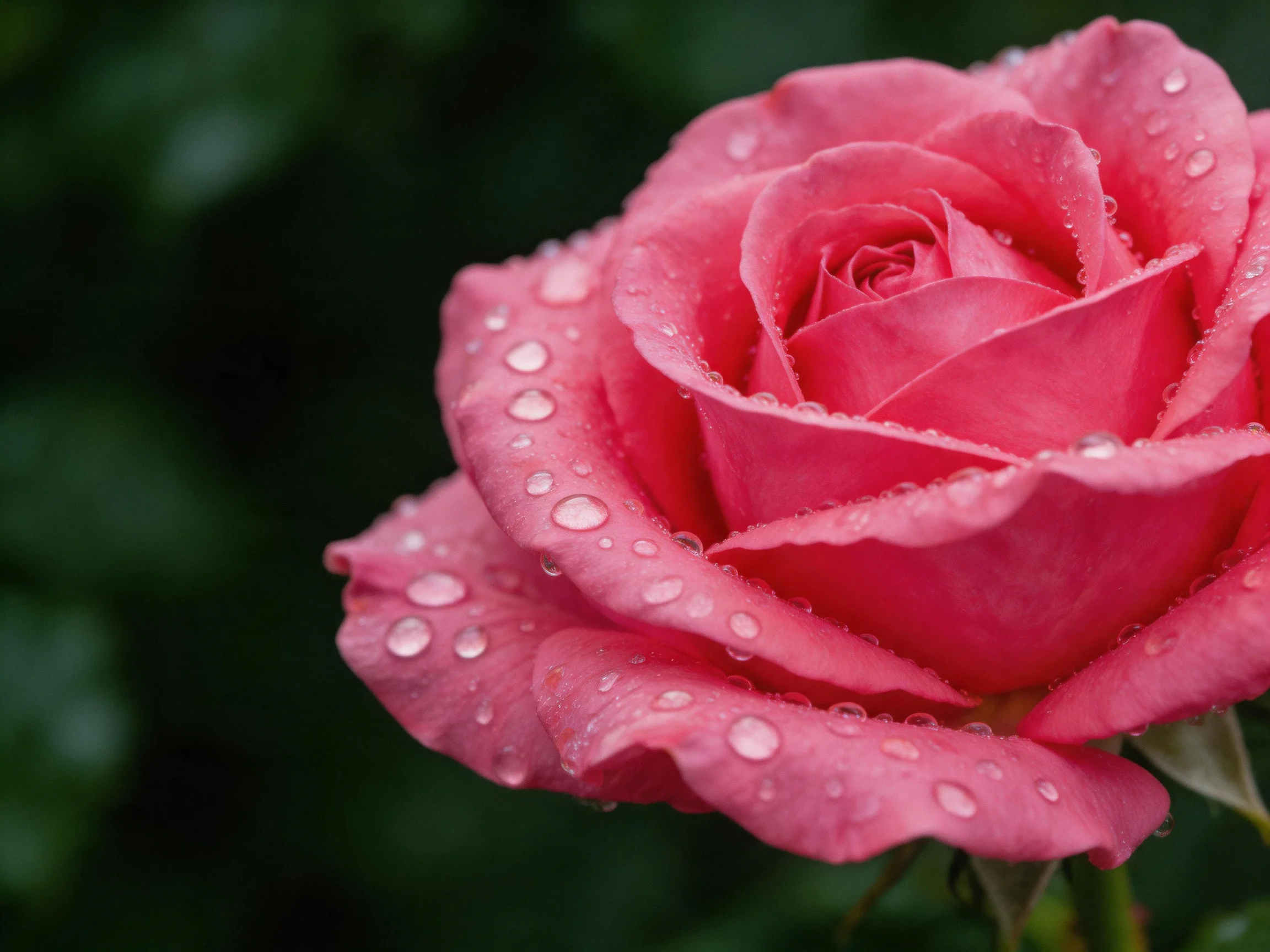 A vibrant pink rose adorned with glistening water droplets